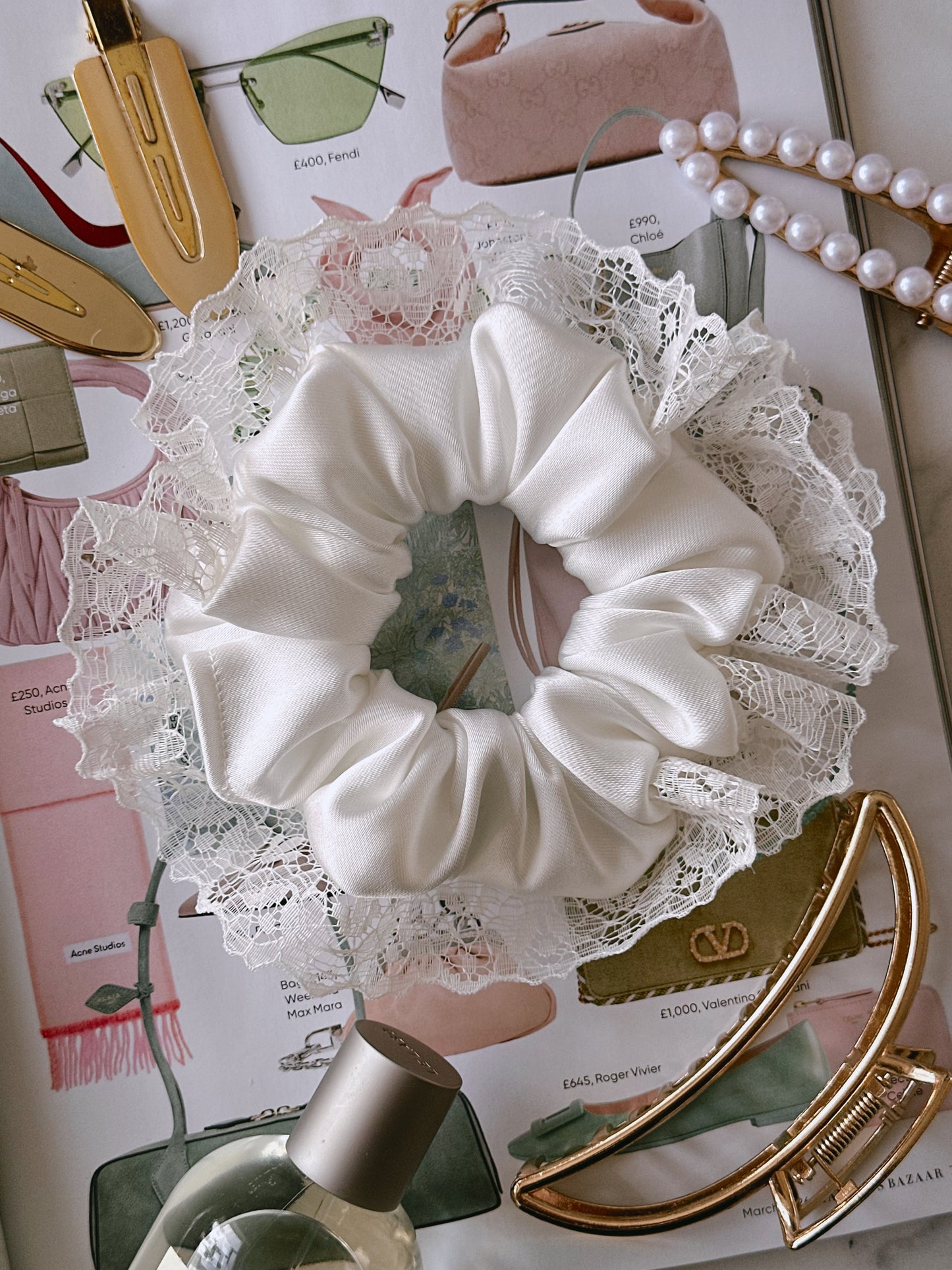 Ivory Satin and Lace Bridal Scrunchie