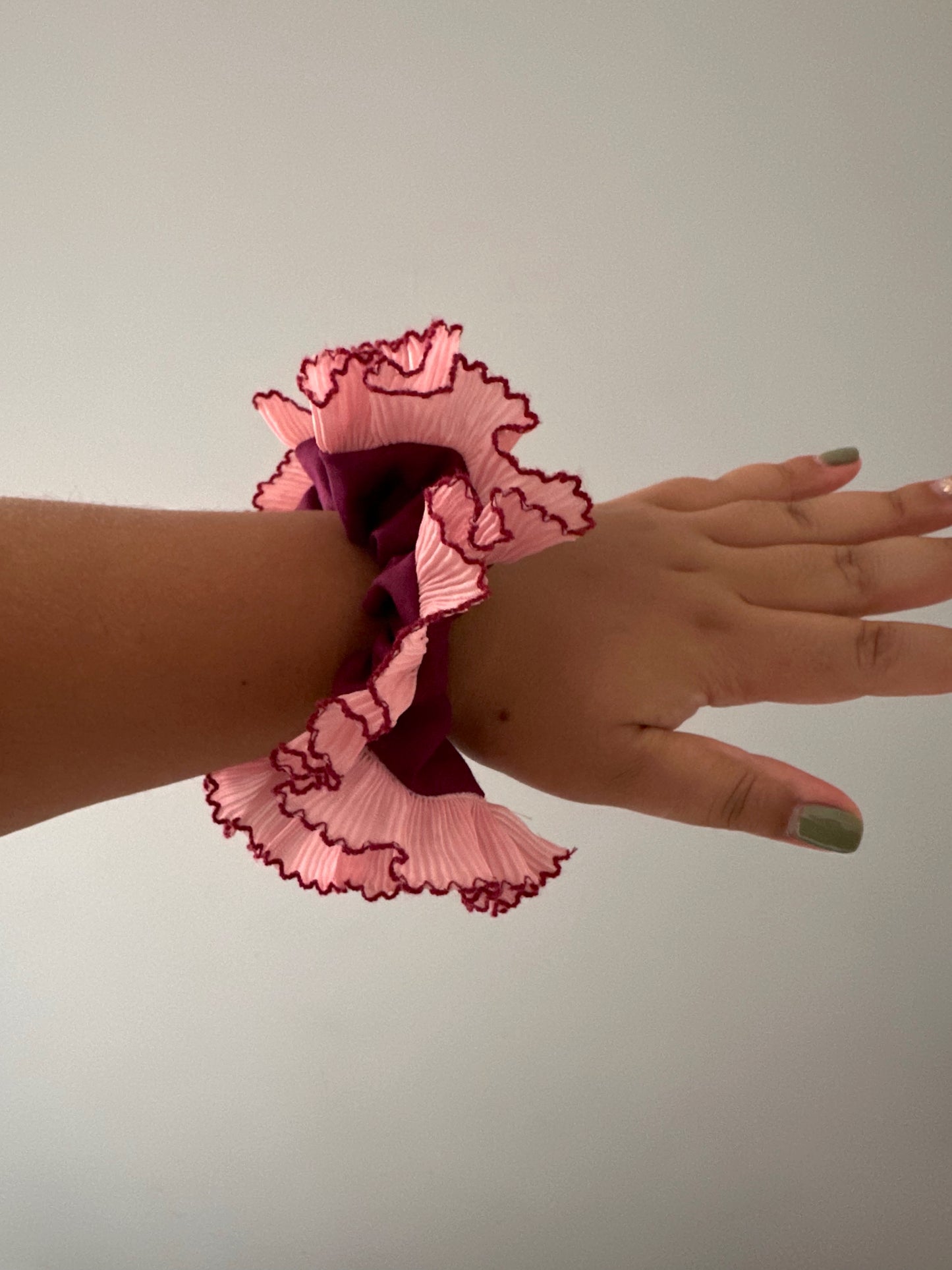 XL Purple Scrunchie with Pink Frill Trim