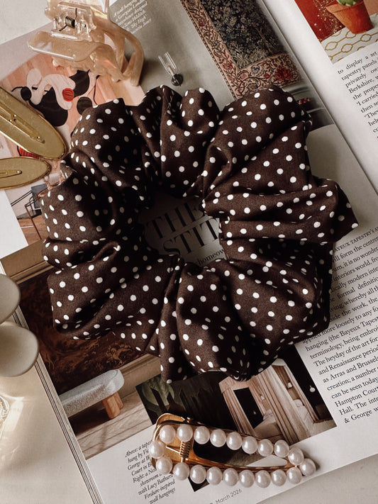 Dark Brown Polkadot Scrunchie