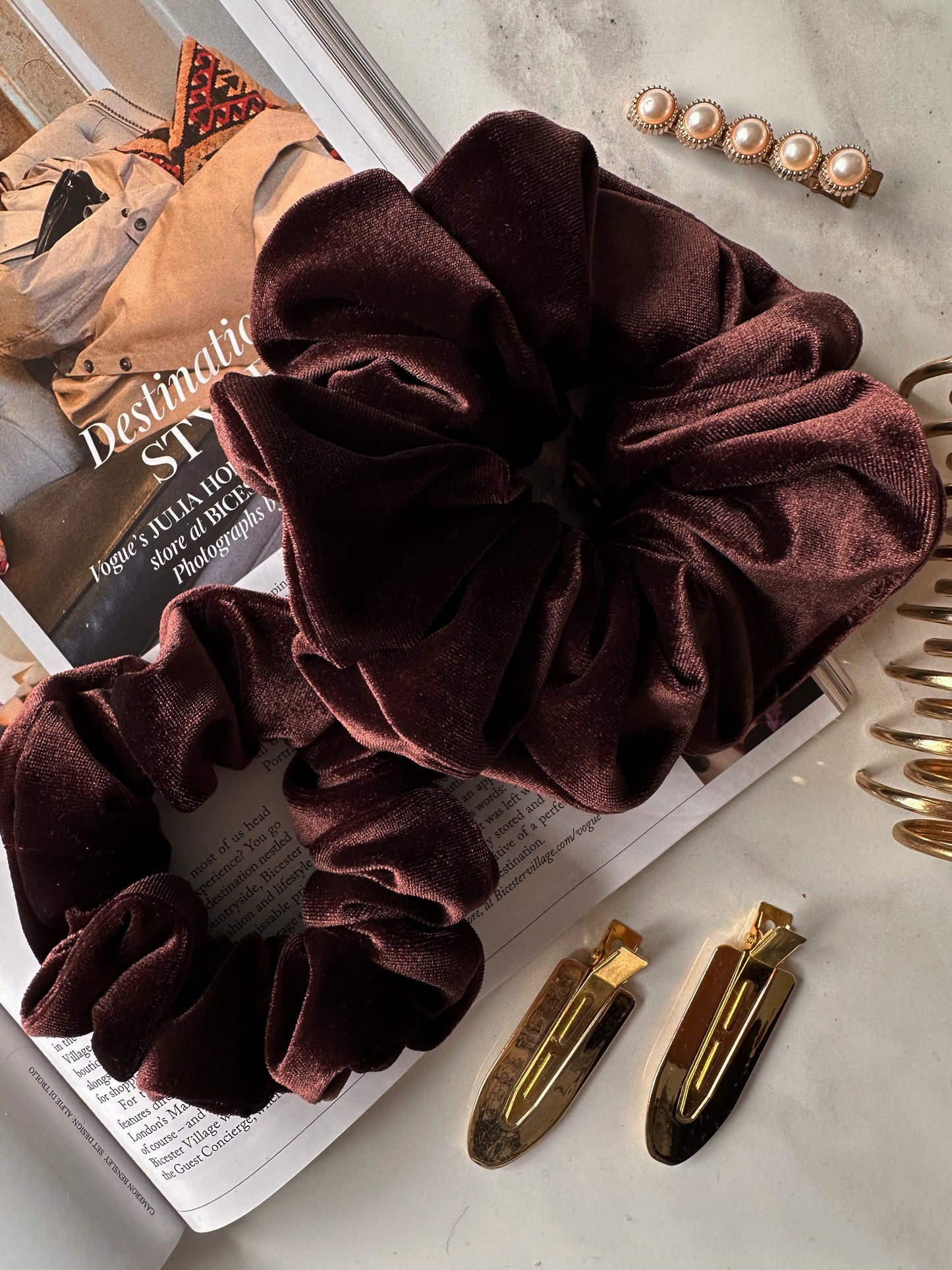 Oversized Brown Velvet Scrunchie