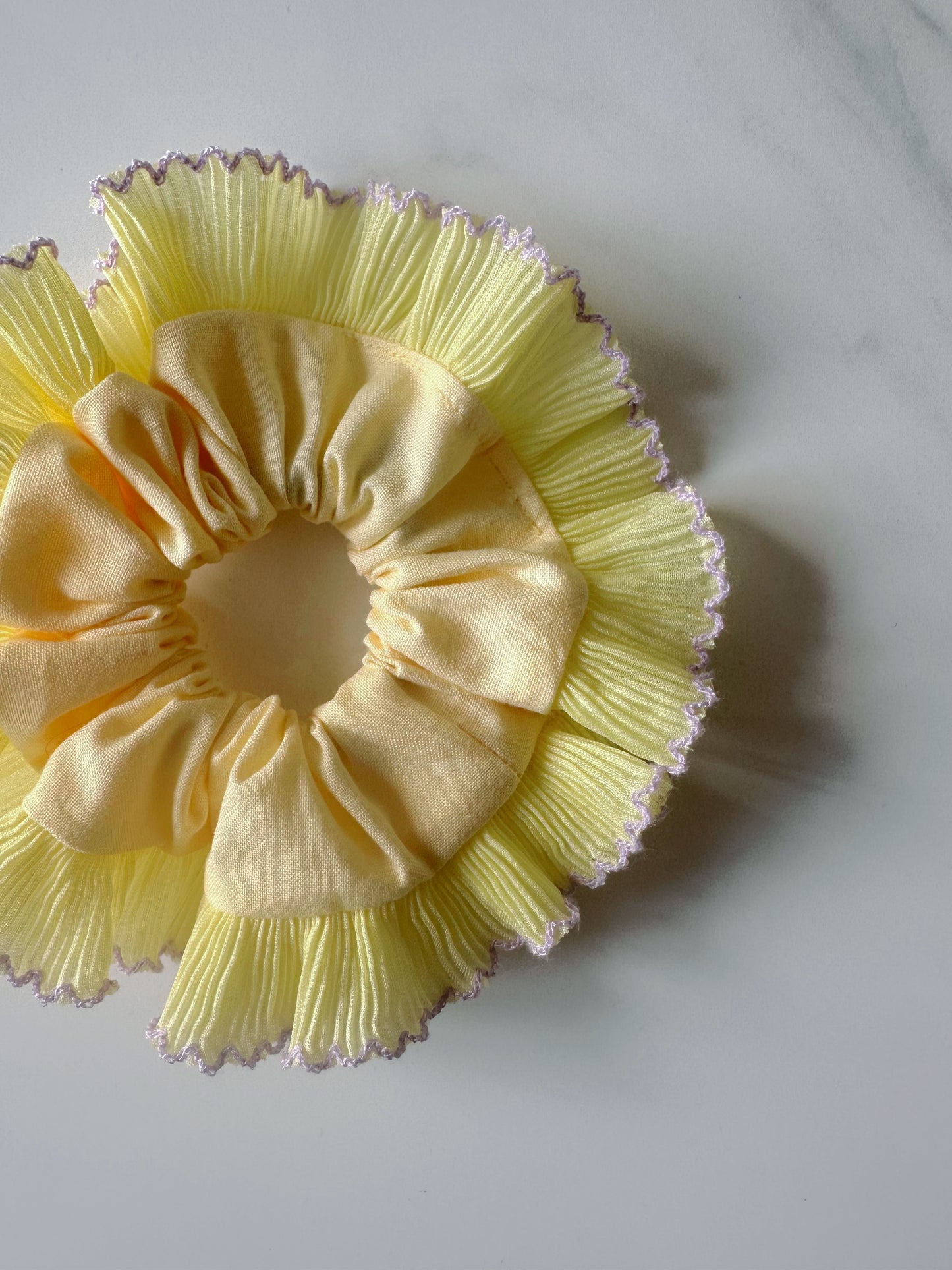 Mini Oversized Butter Yellow Scrunchie with Yellow Frill Trim