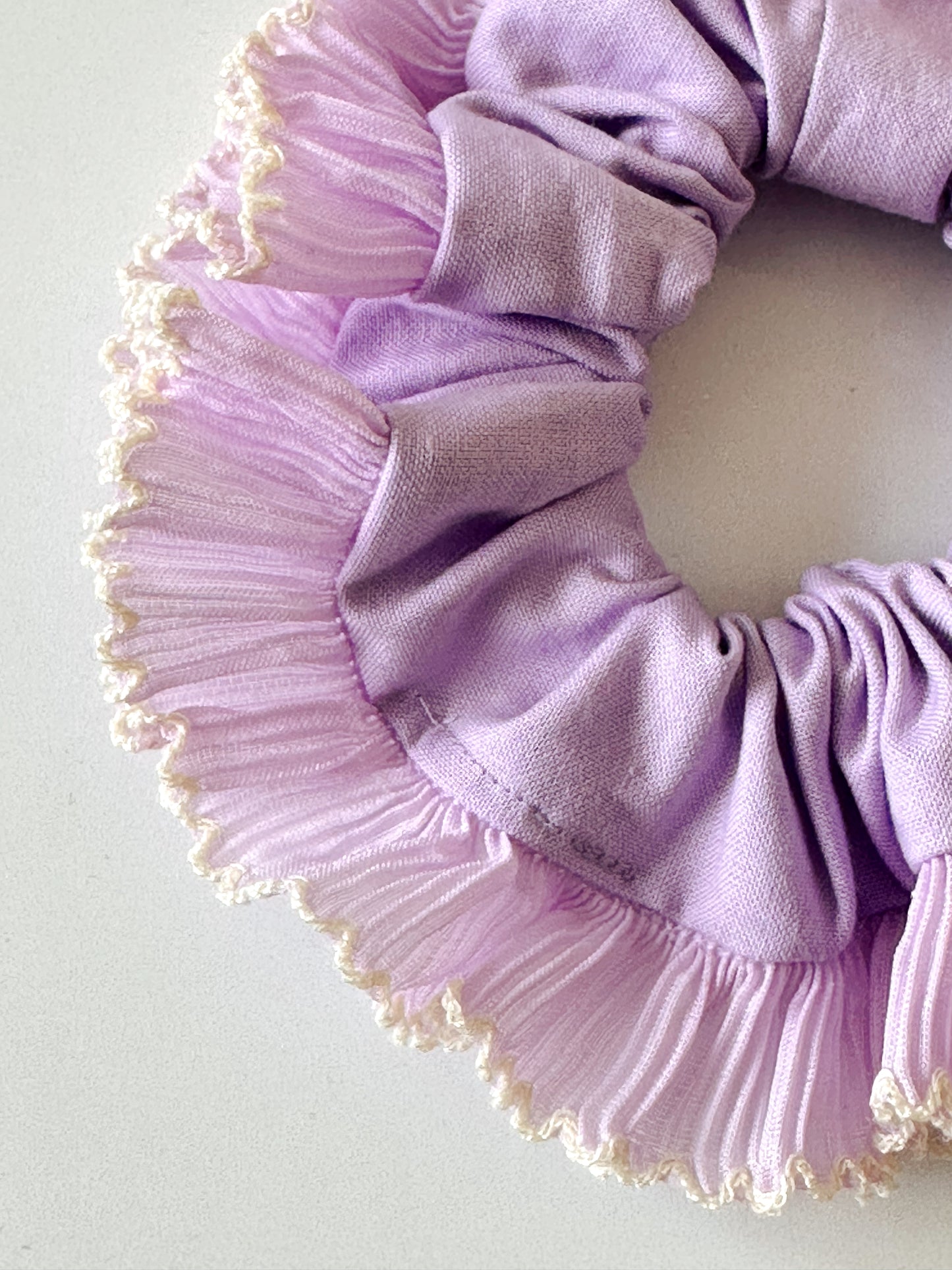 Smaller Purple Scrunchie with Purple and White Frill Trim