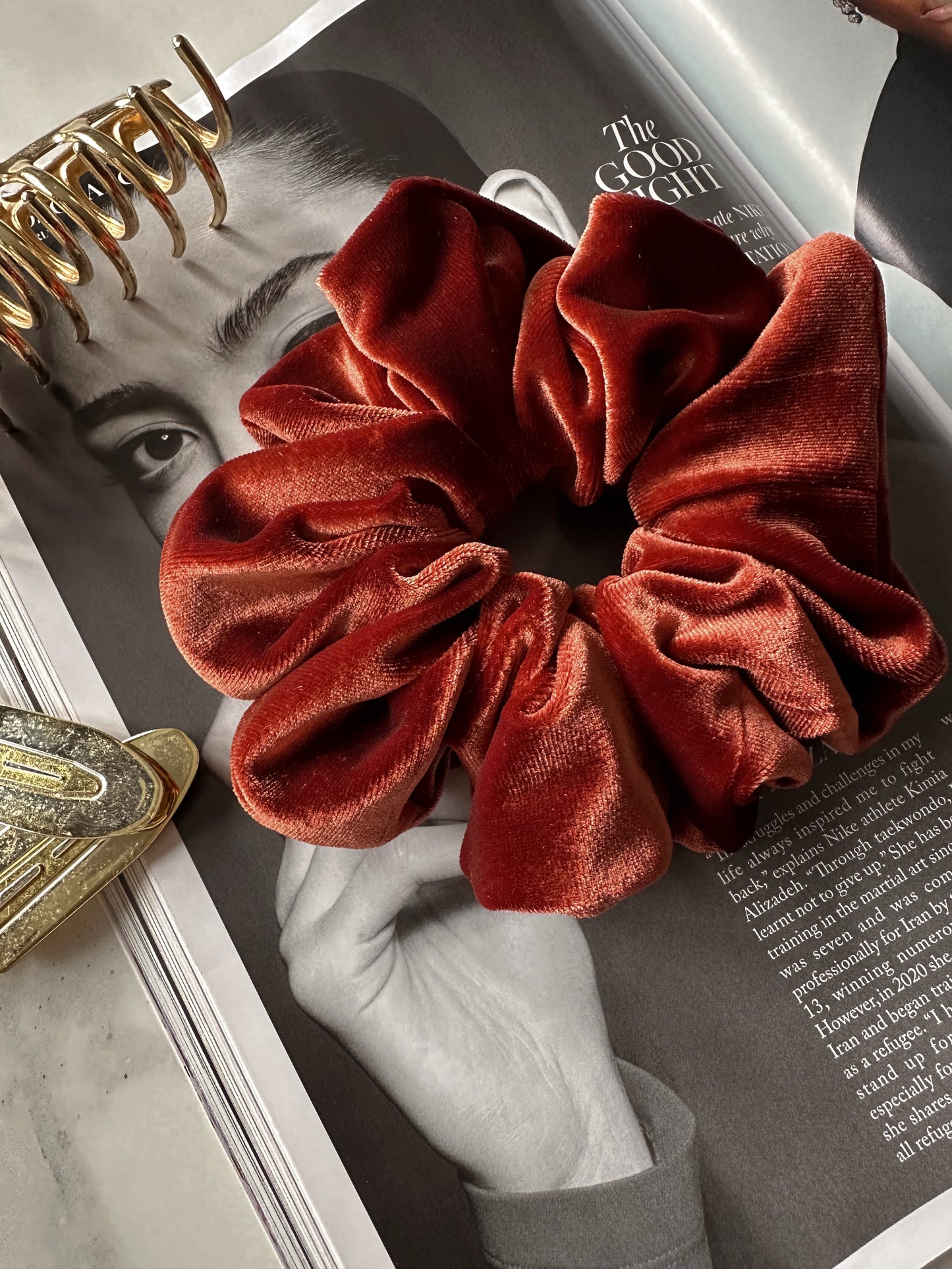 Oversized Rust Orange Velvet Scrunchie