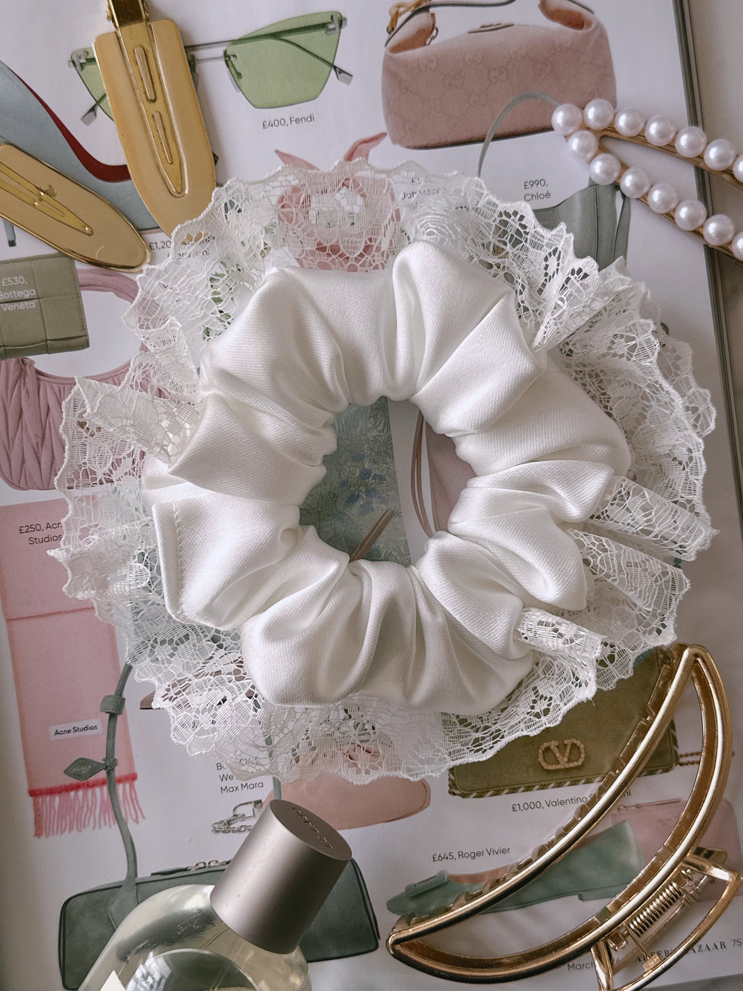 Ivory Satin and Lace Bridal Scrunchie