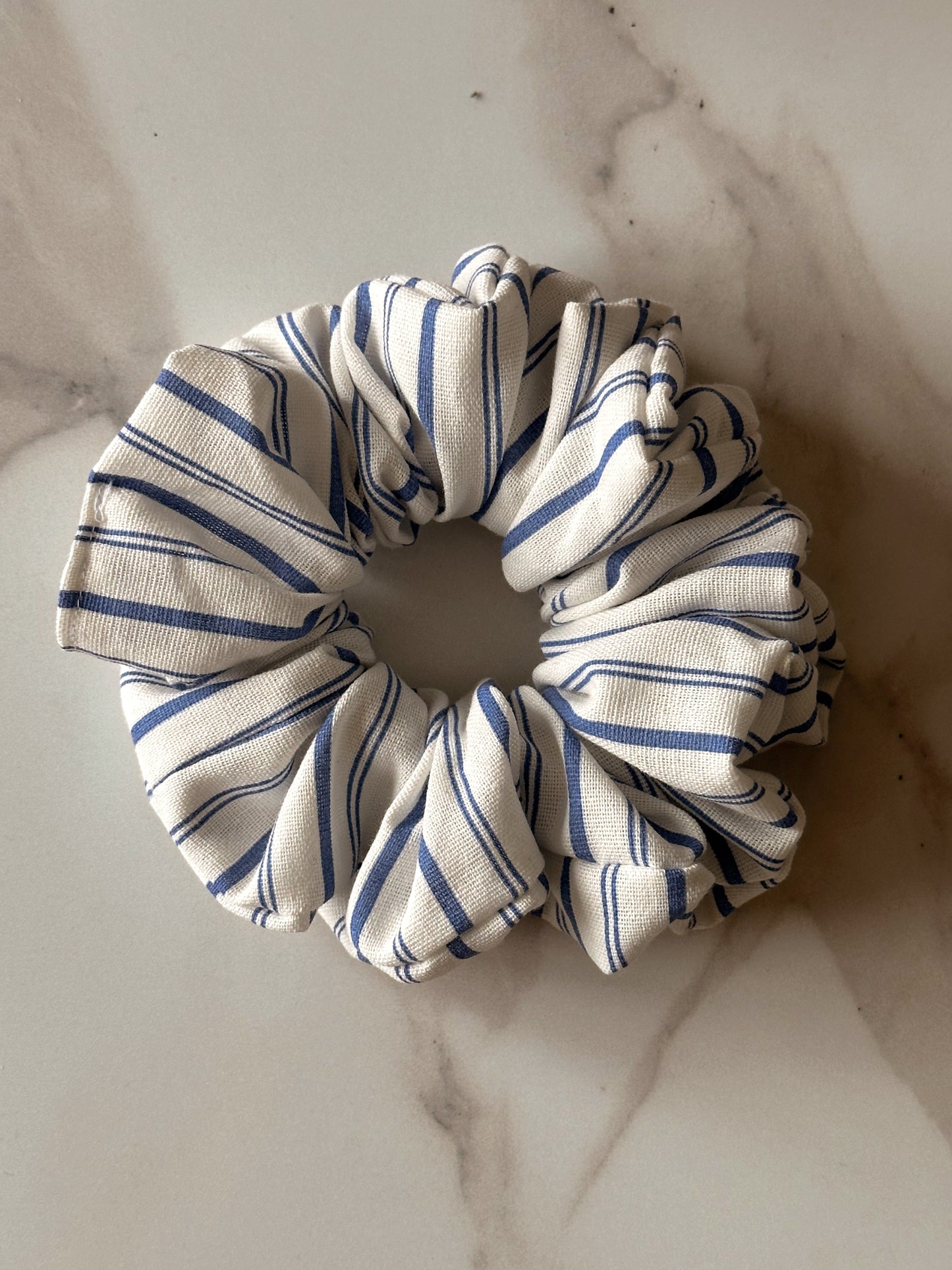 Blue & White Striped Linen Scrunchie