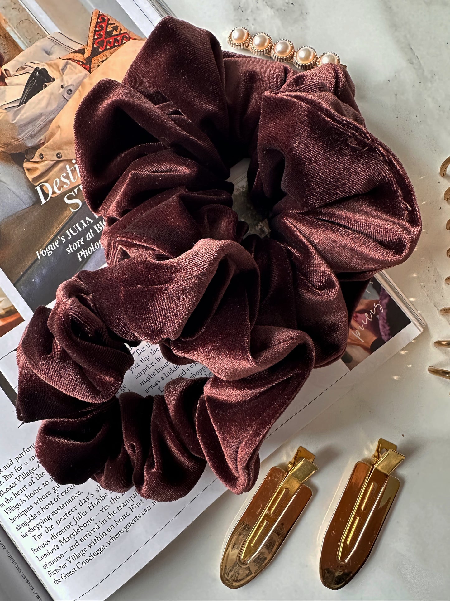 Oversized Brown Velvet Scrunchie