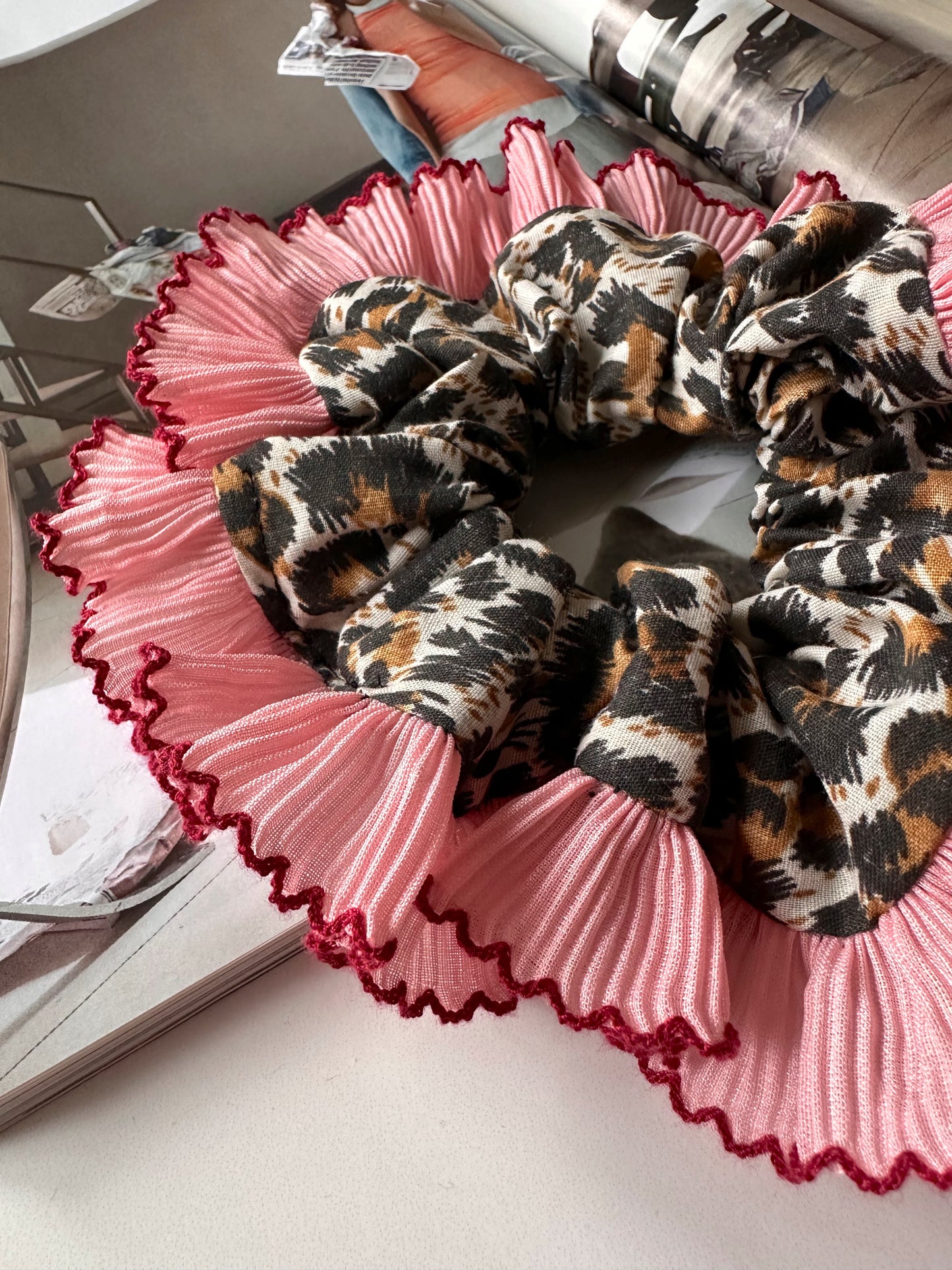 Oversized Leopard Print with Pink Frill Trim