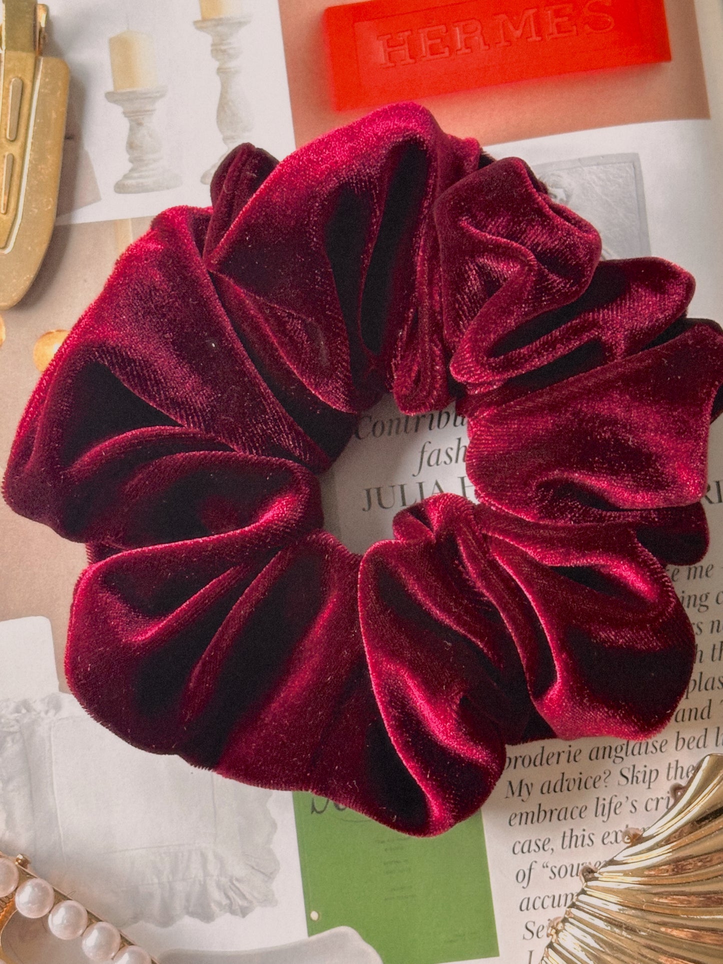 Oversized Burgundy Velvet Scrunchie