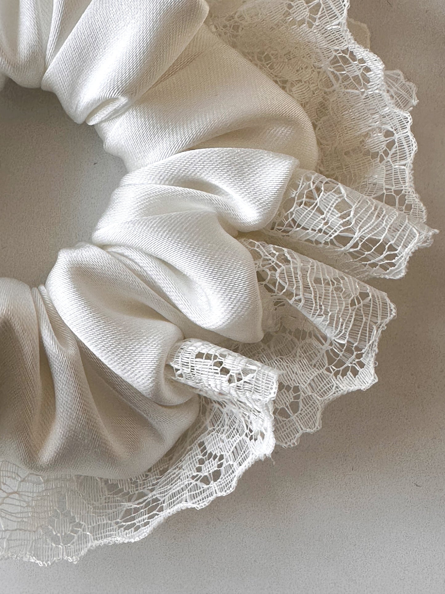 Ivory Satin and Lace Bridal Scrunchie