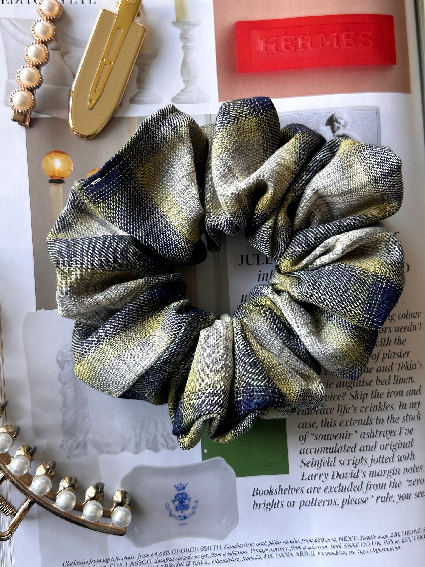 XL Green and Navy Tartan Scrunchie