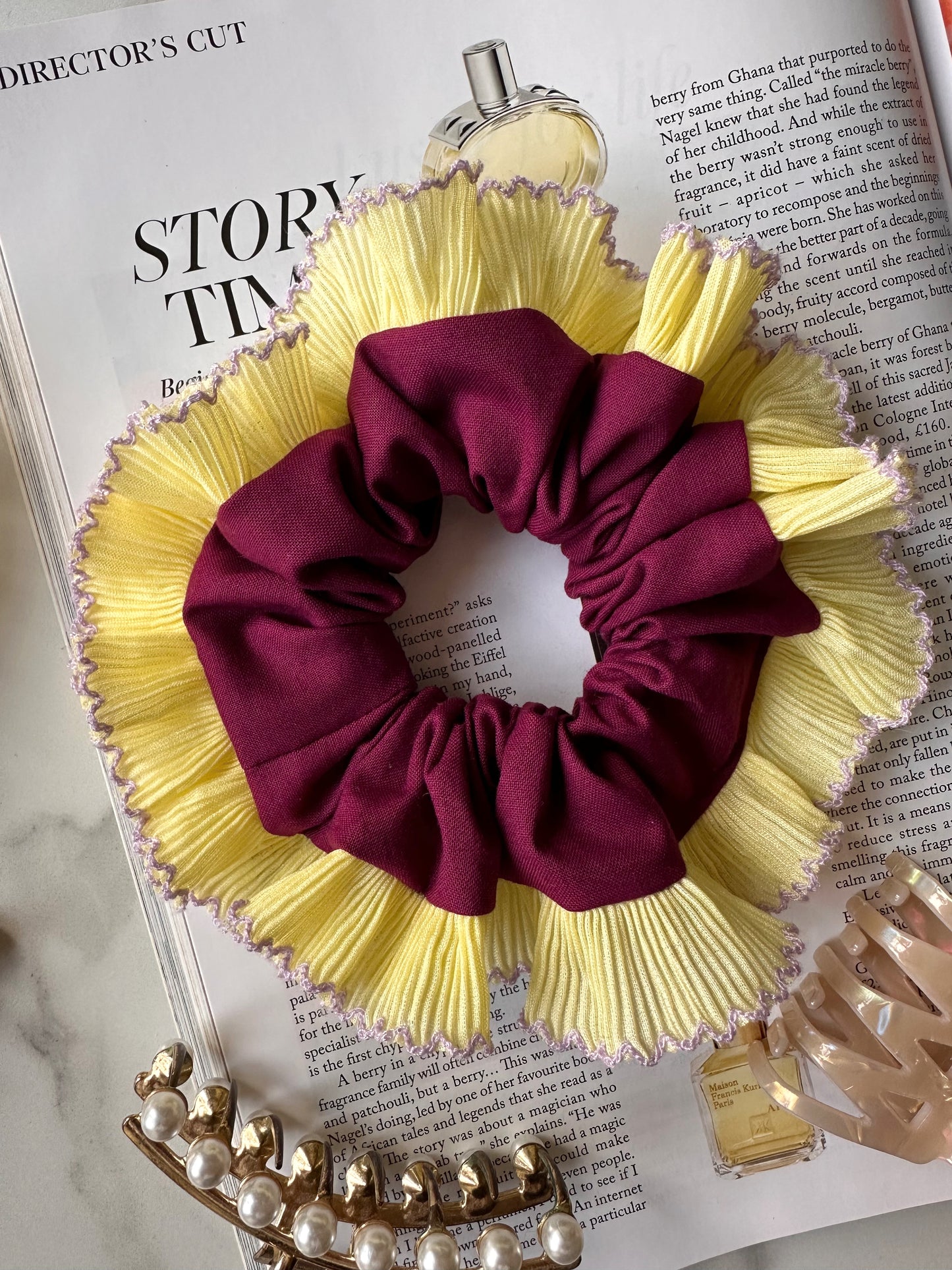 XL Purple Scrunchie with Yellow Frill Trim