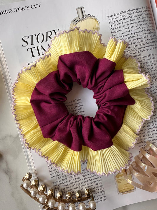 XL Purple Scrunchie with Yellow Frill Trim
