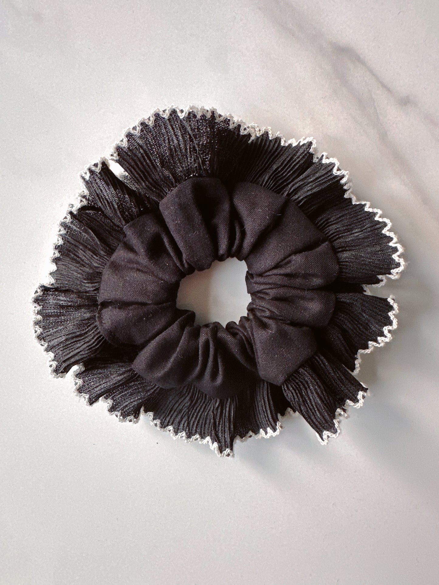 Smaller Oversized Black Scrunchie with Black Frill Trim