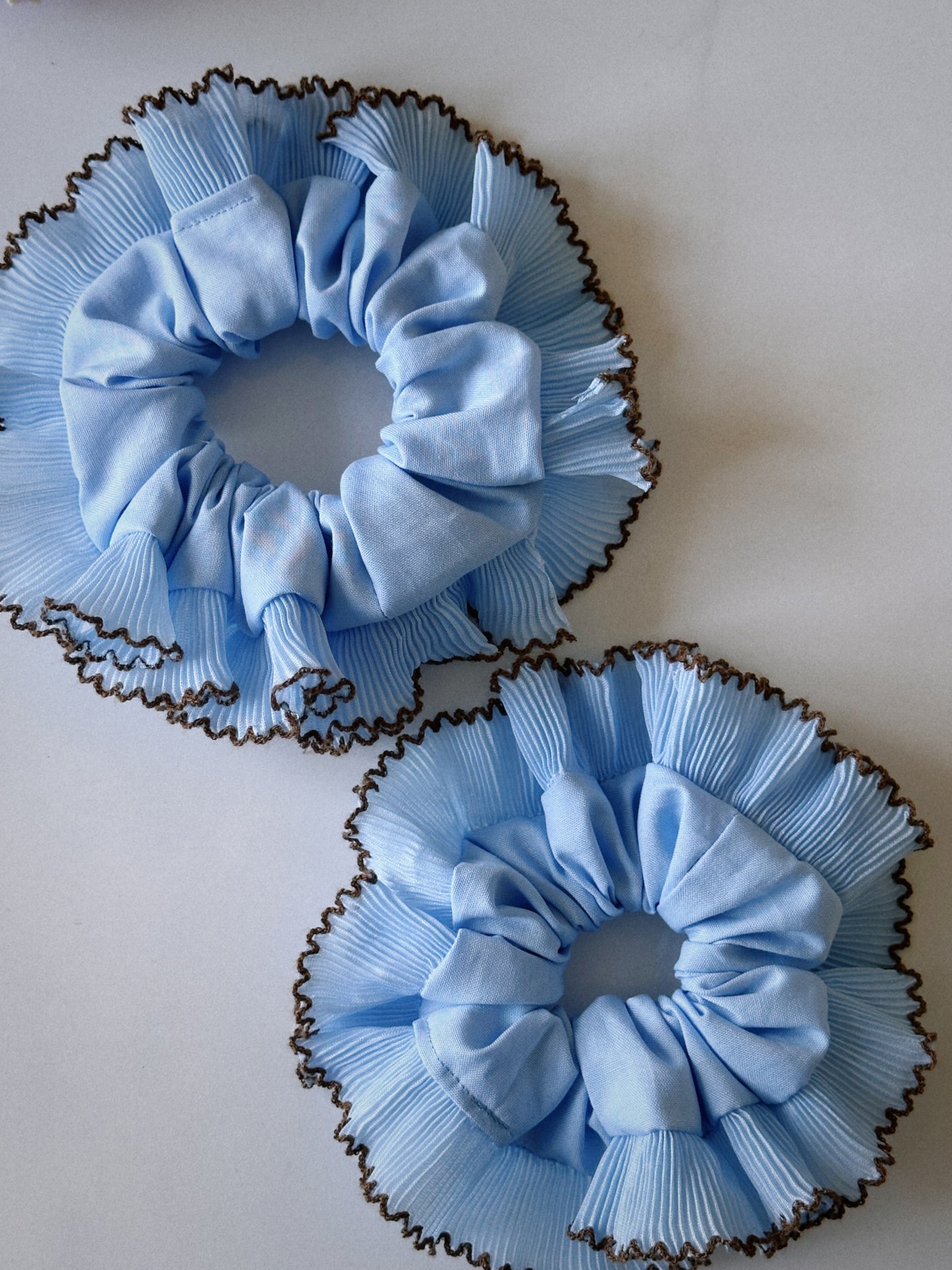 Oversized Light Blue Scrunchie with Baby Blue Frill Trim