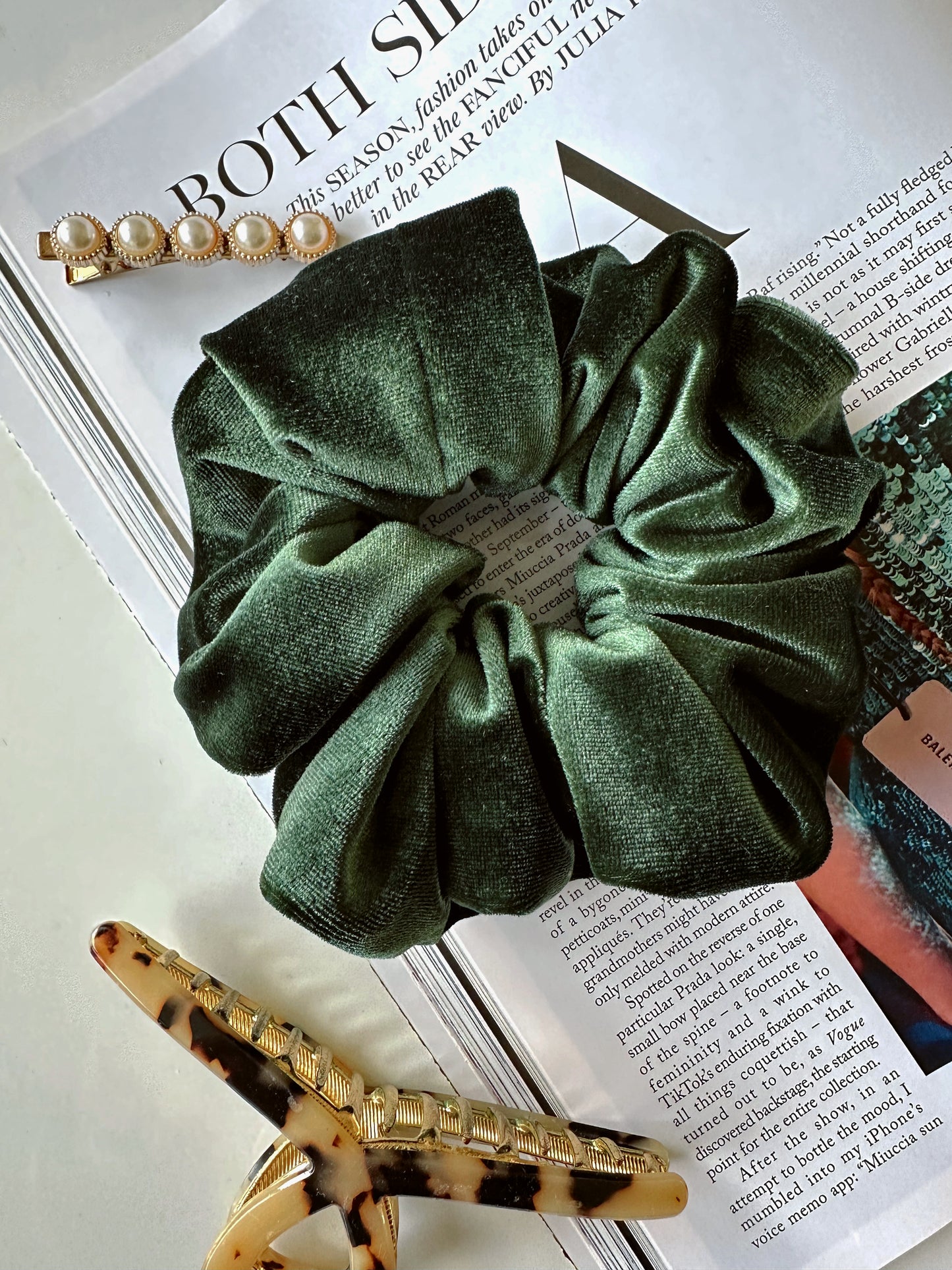 Oversized Emerald Green Velvet Scrunchie
