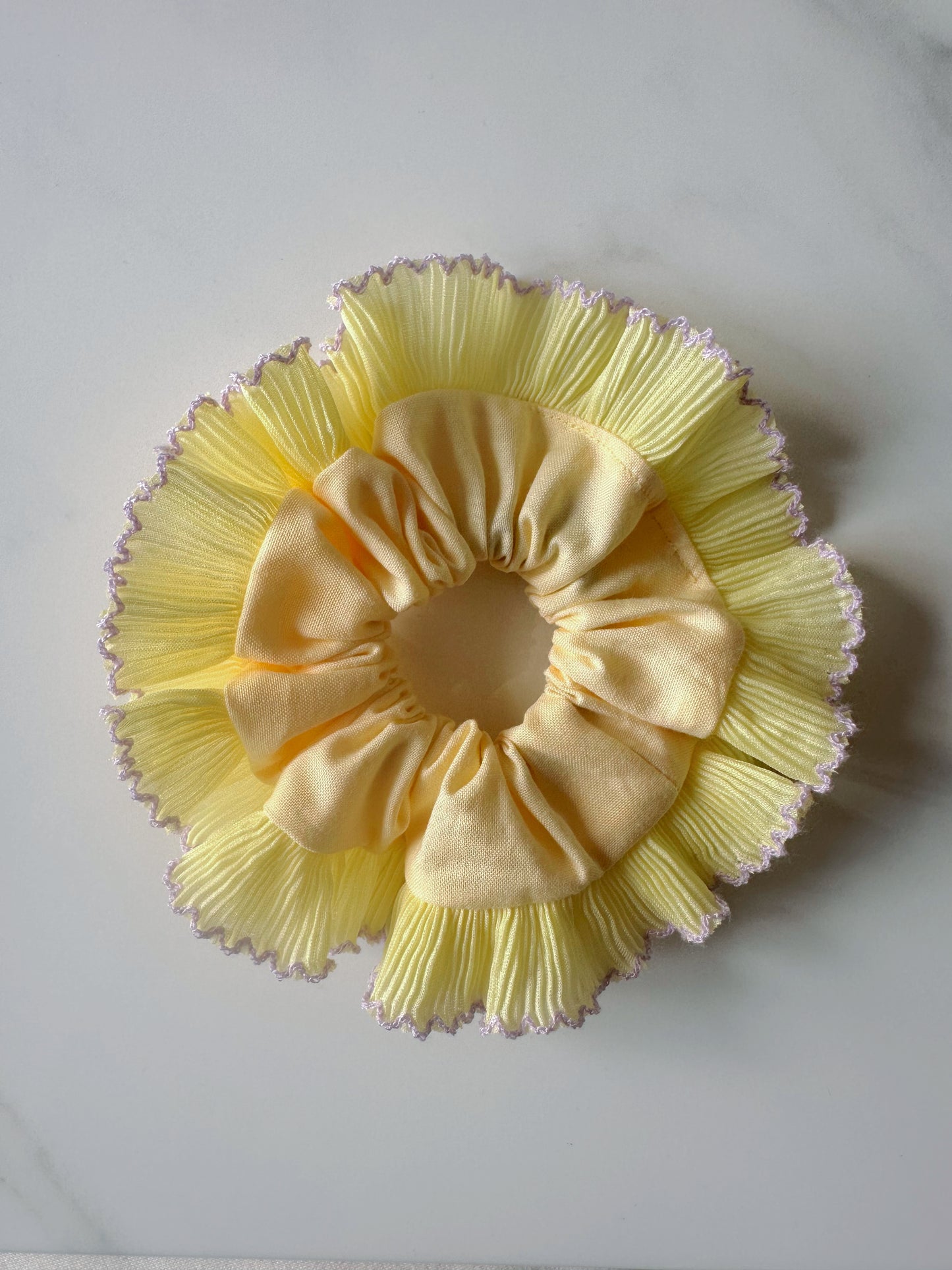 Mini Oversized Butter Yellow Scrunchie with Yellow Frill Trim
