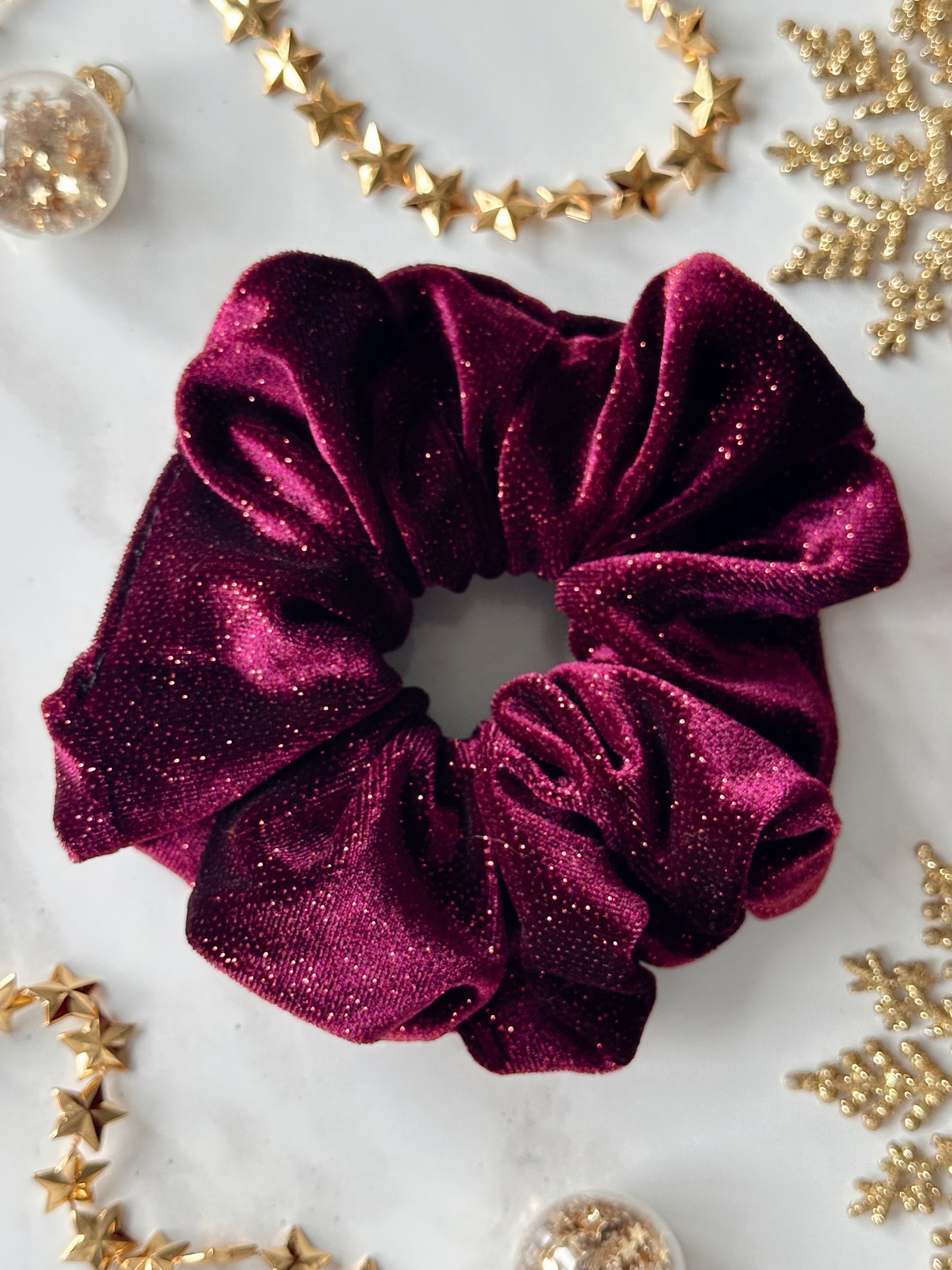 Glittery Velvet Burgundy Scrunchie
