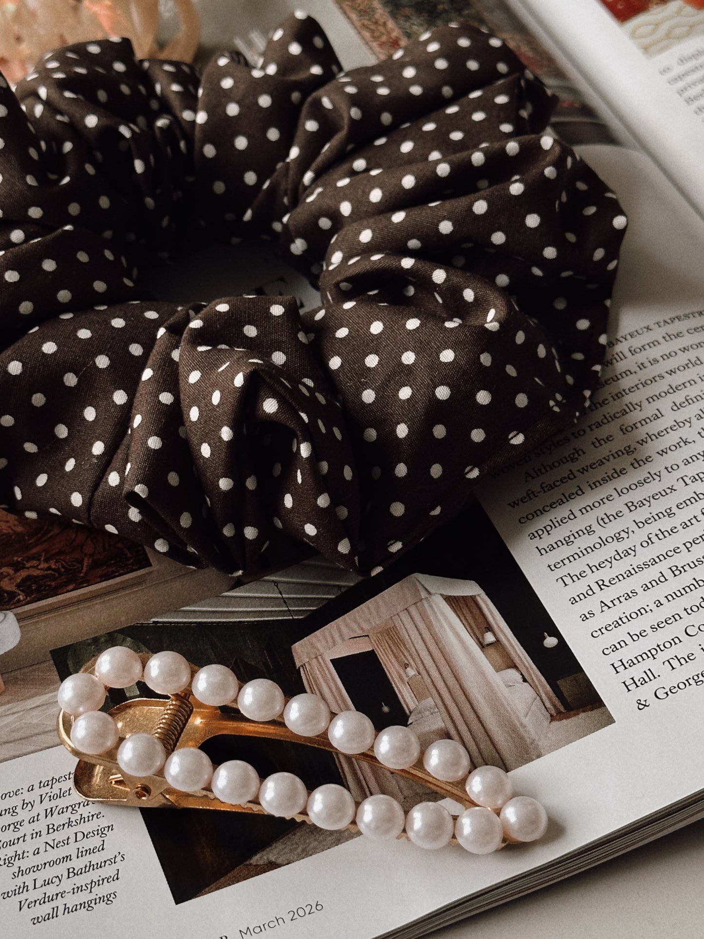 Dark Brown Polkadot Scrunchie