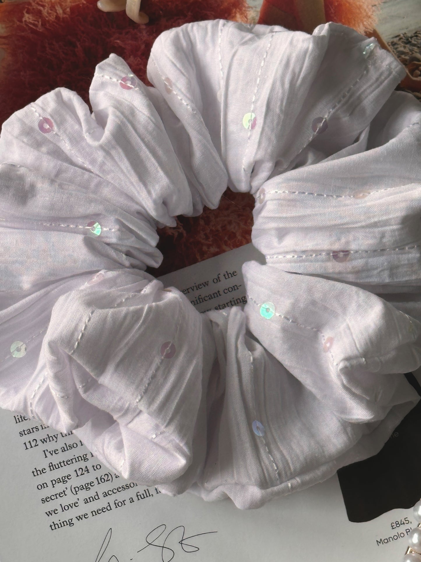 White Sequin Scrunchie
