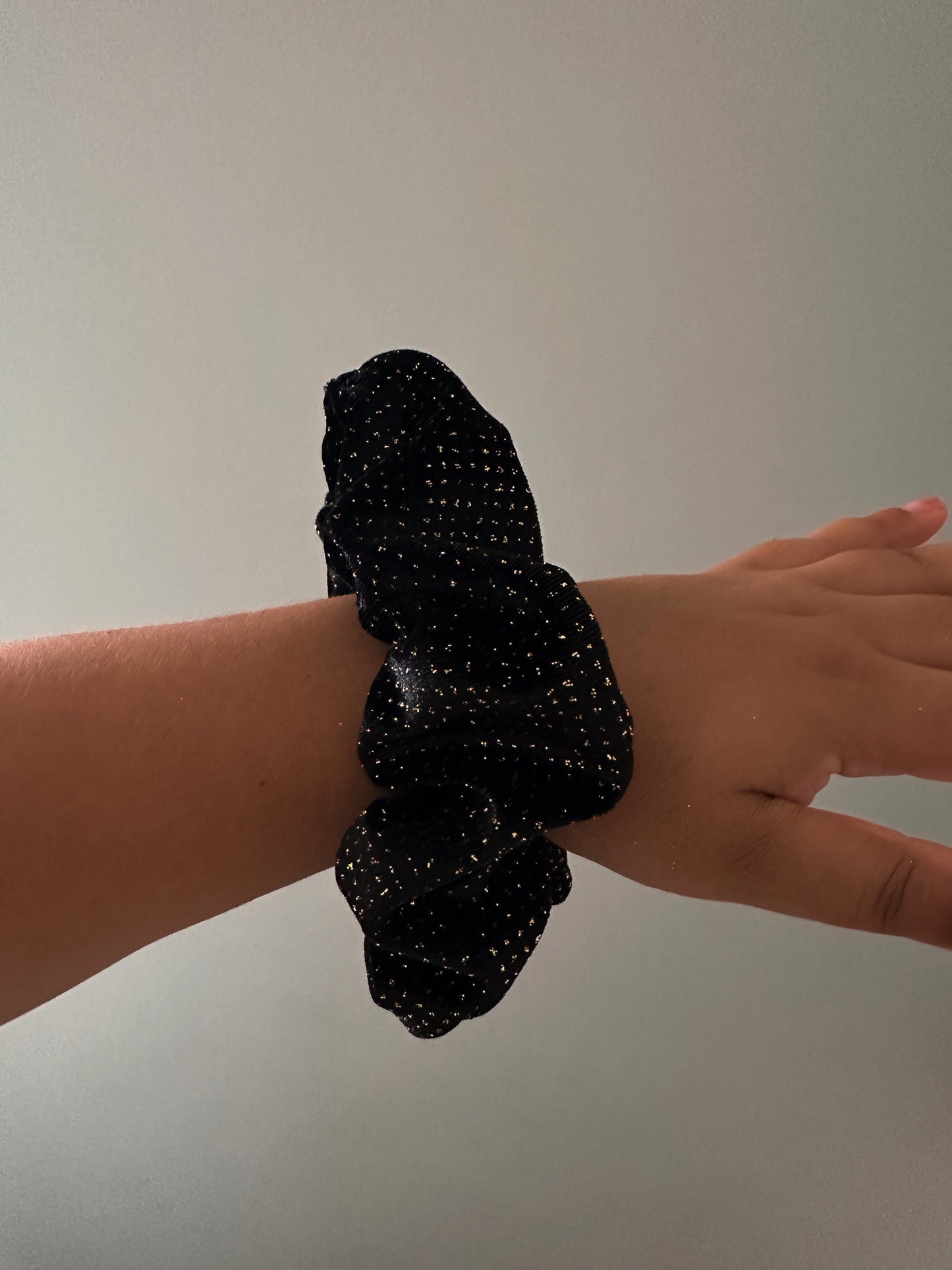 Oversized Black Velvet Gold Glitter Scrunchie