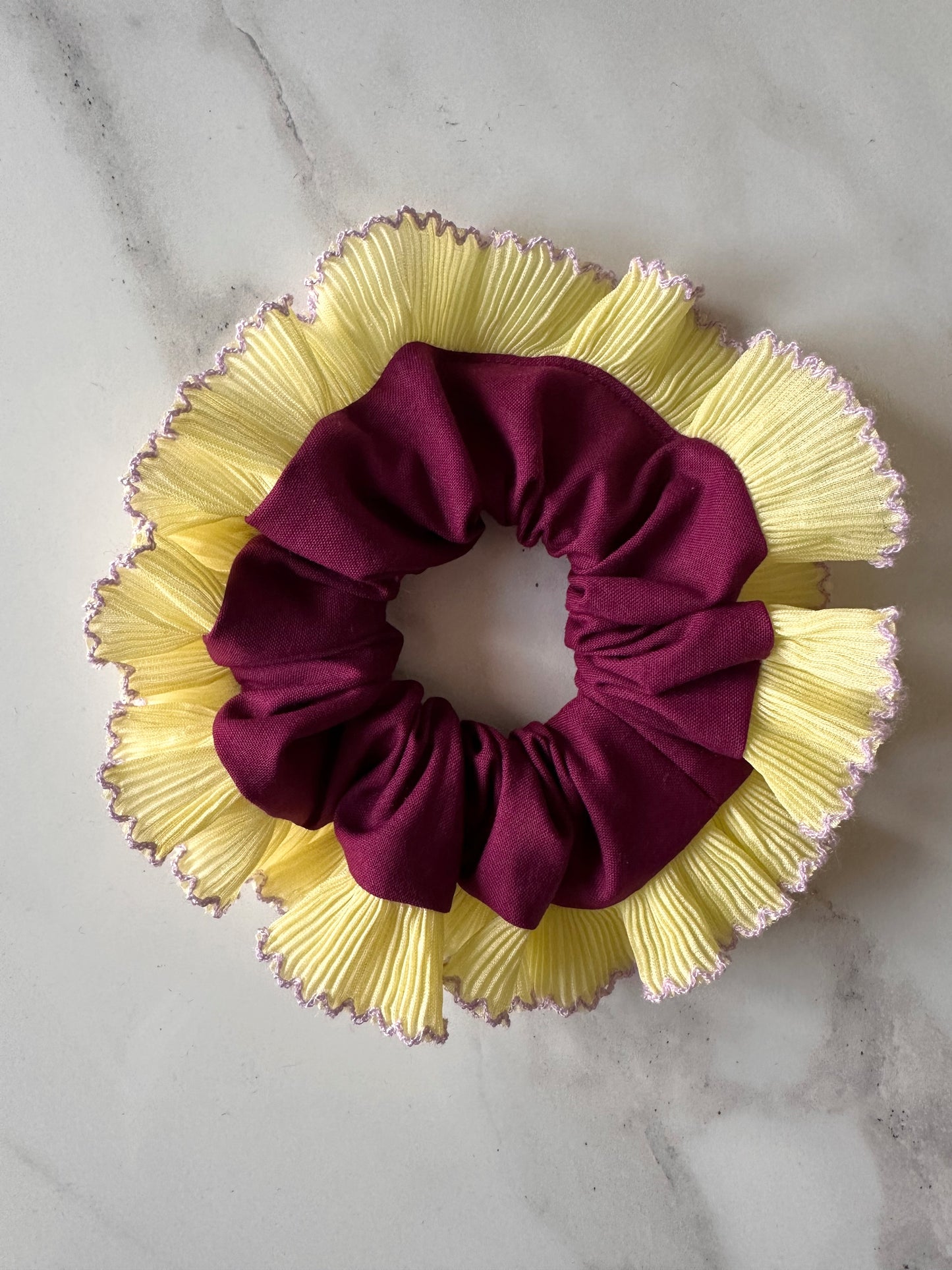 XL Purple Scrunchie with Yellow Frill Trim