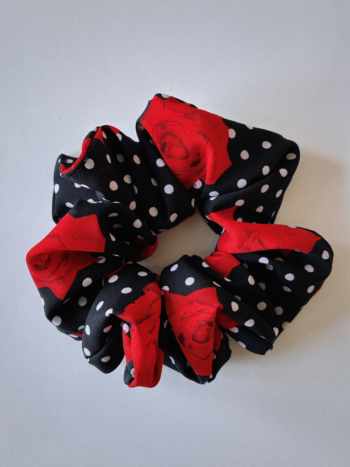 Polkadot and Rose Chiffon Scrunchie
