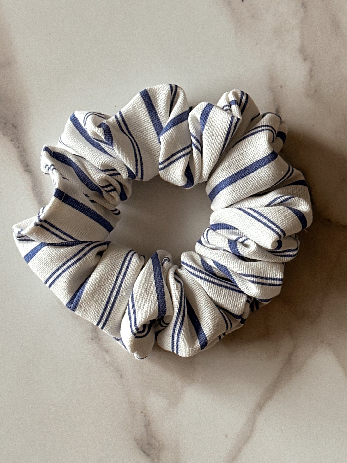 Blue & White Striped Linen Scrunchie