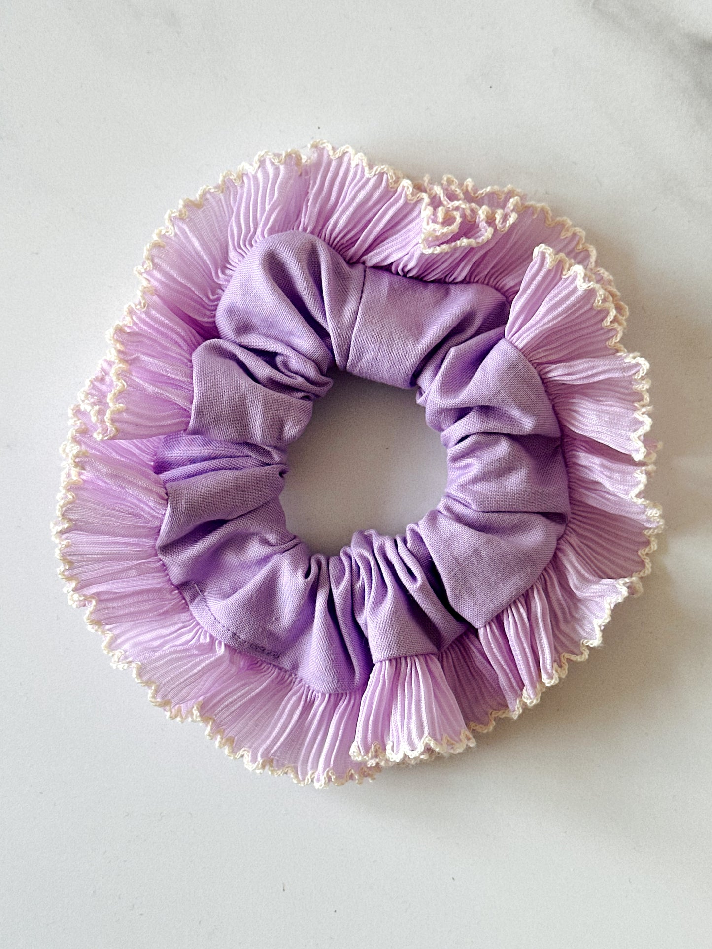 Smaller Purple Scrunchie with Purple and White Frill Trim