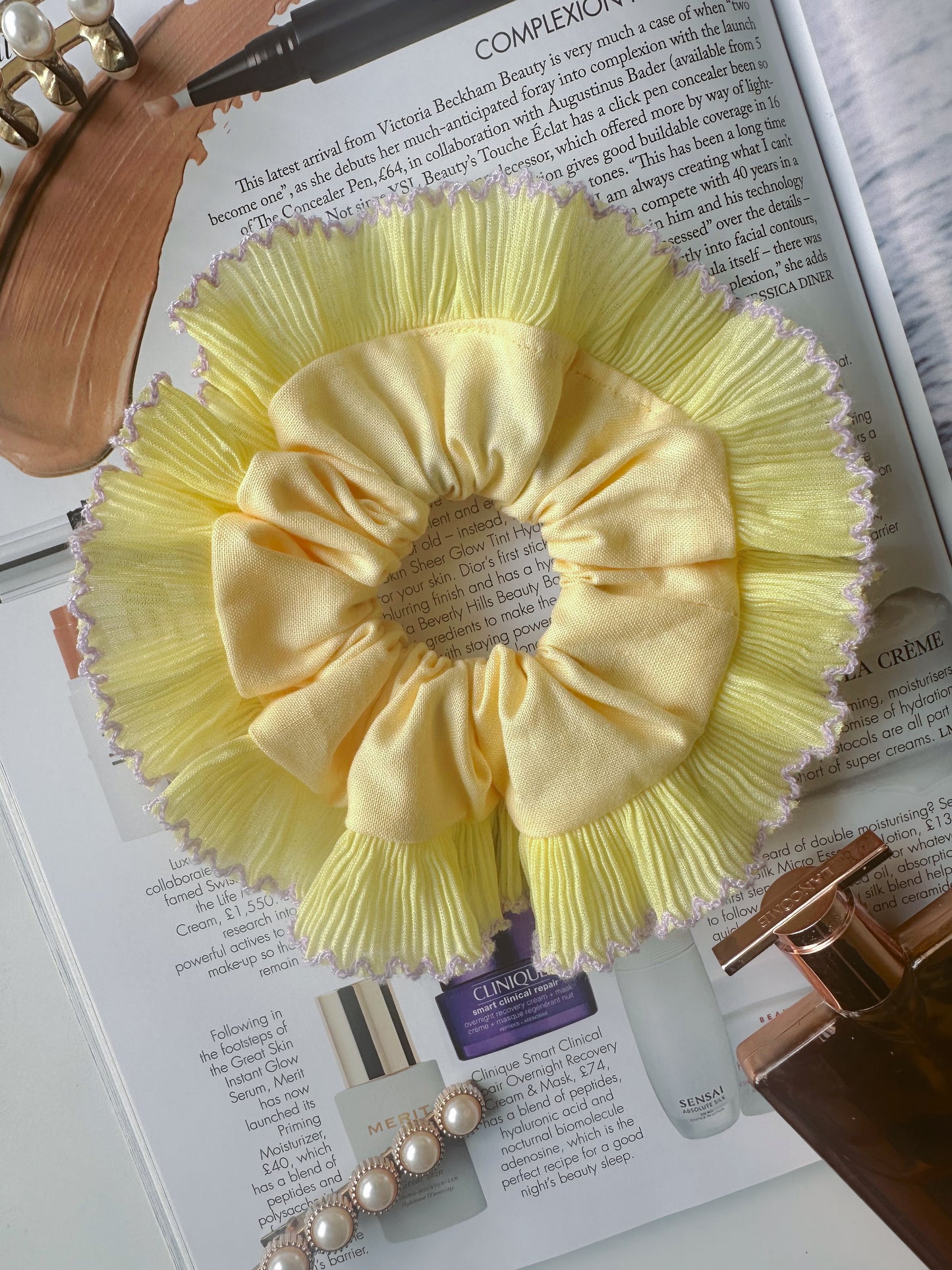 Mini Oversized Butter Yellow Scrunchie with Yellow Frill Trim