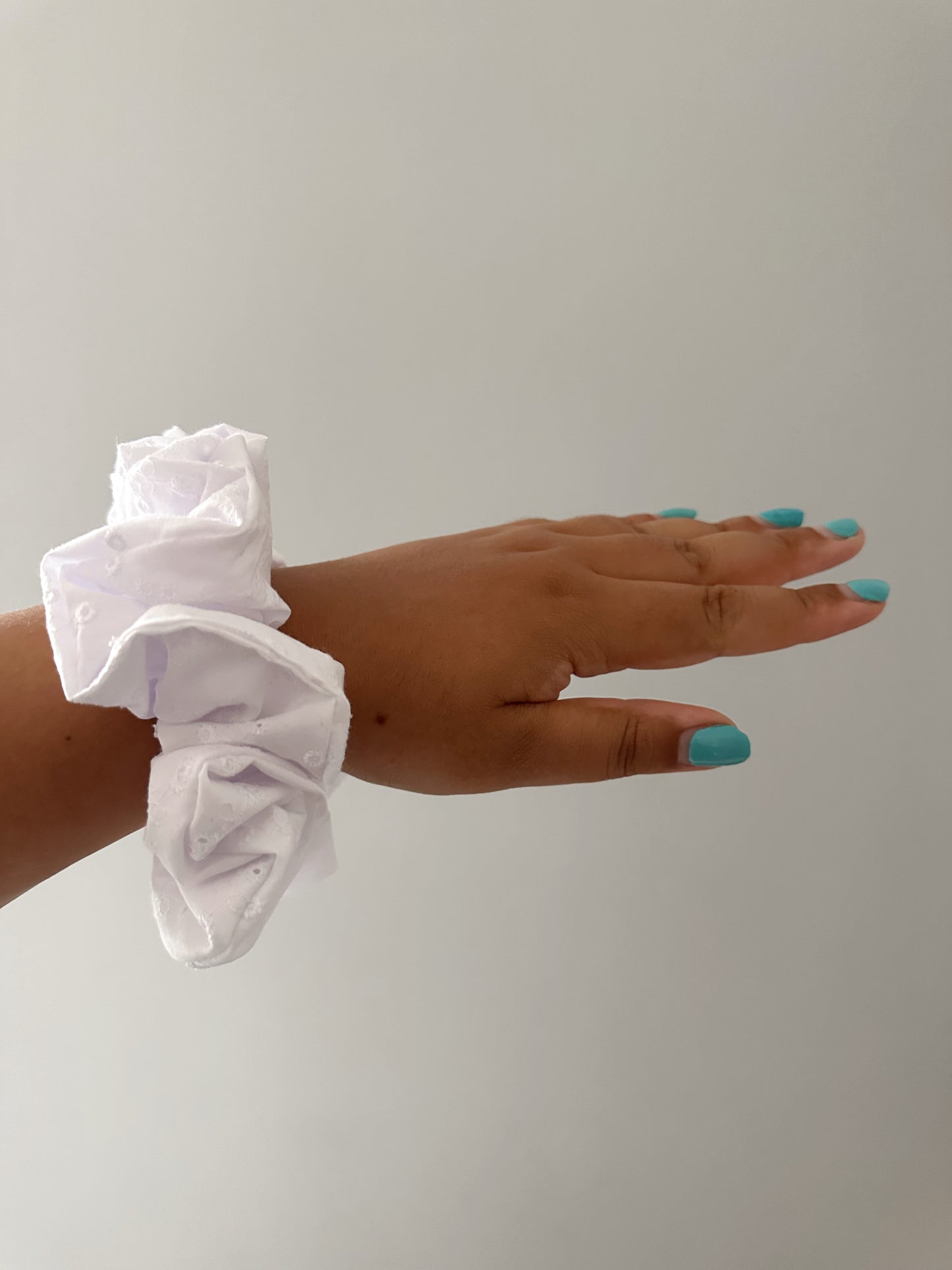 Handmade White Embroidered Scrunchie