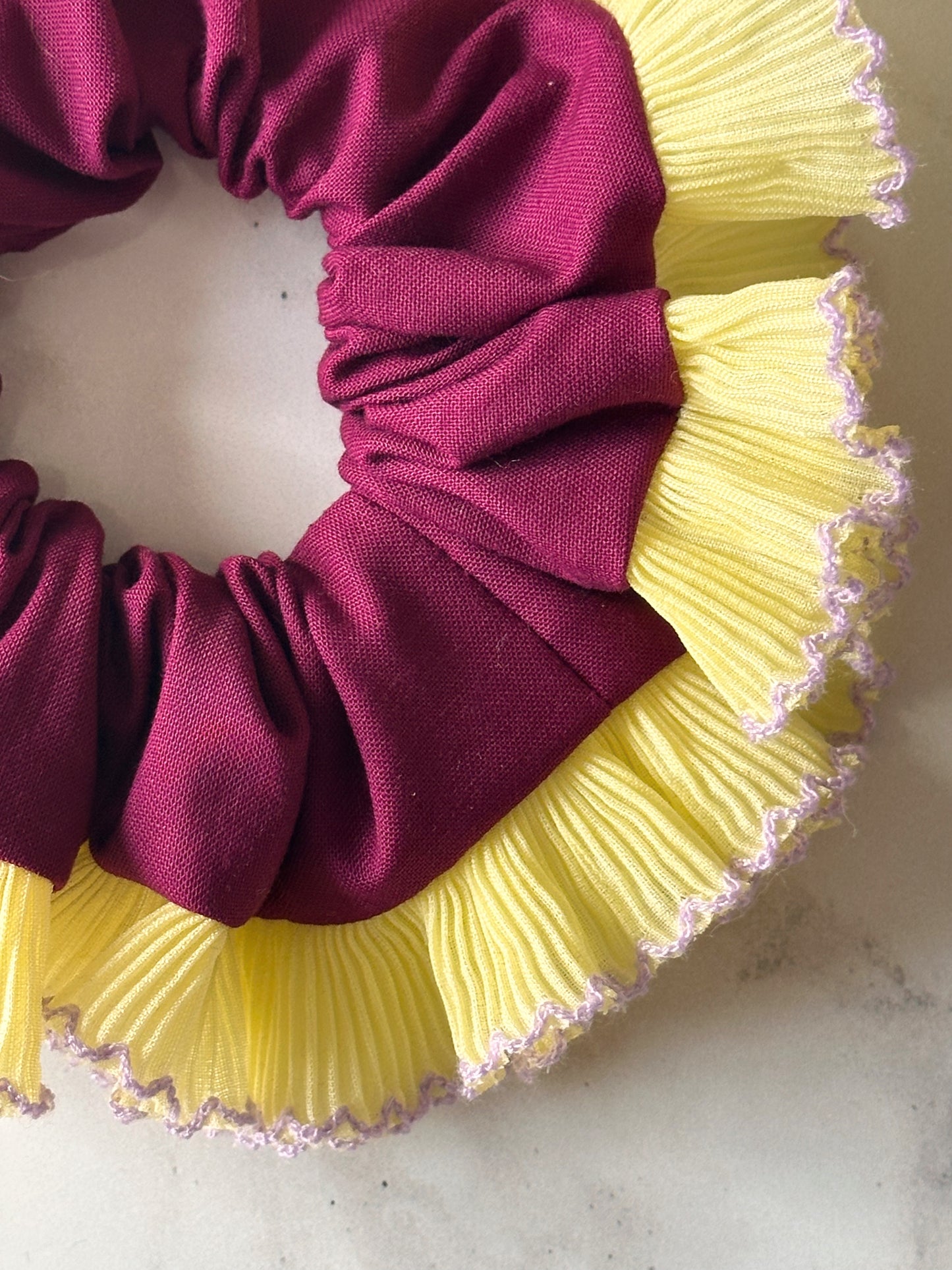 XL Purple Scrunchie with Yellow Frill Trim