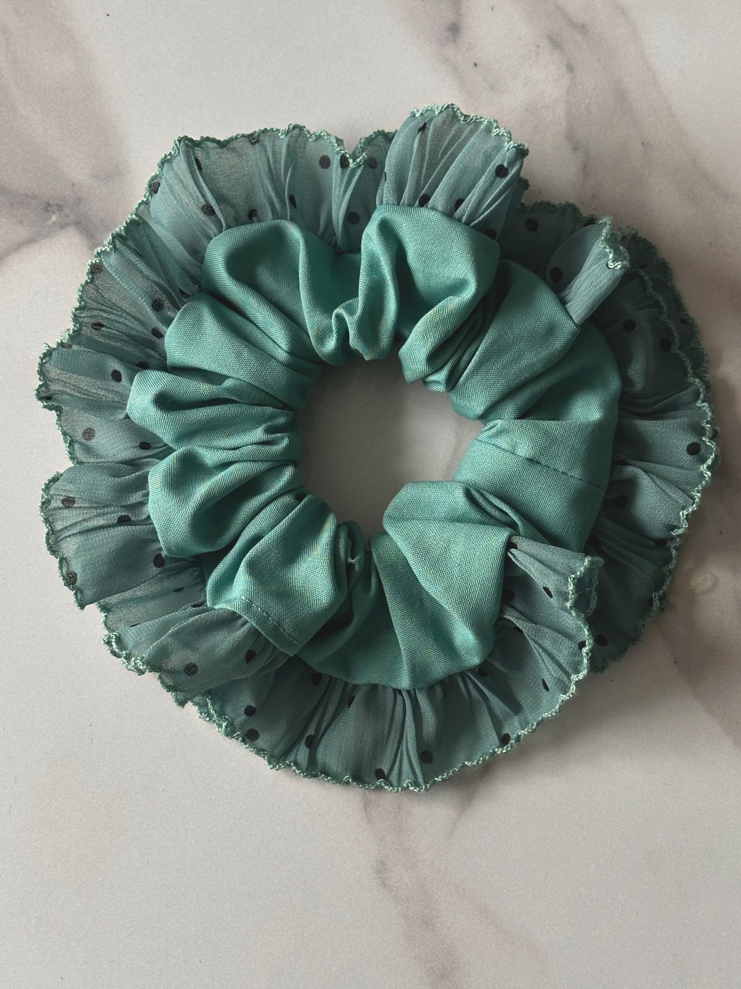 Oversized Teal Scrunchie with Teal Polkadot Trim
