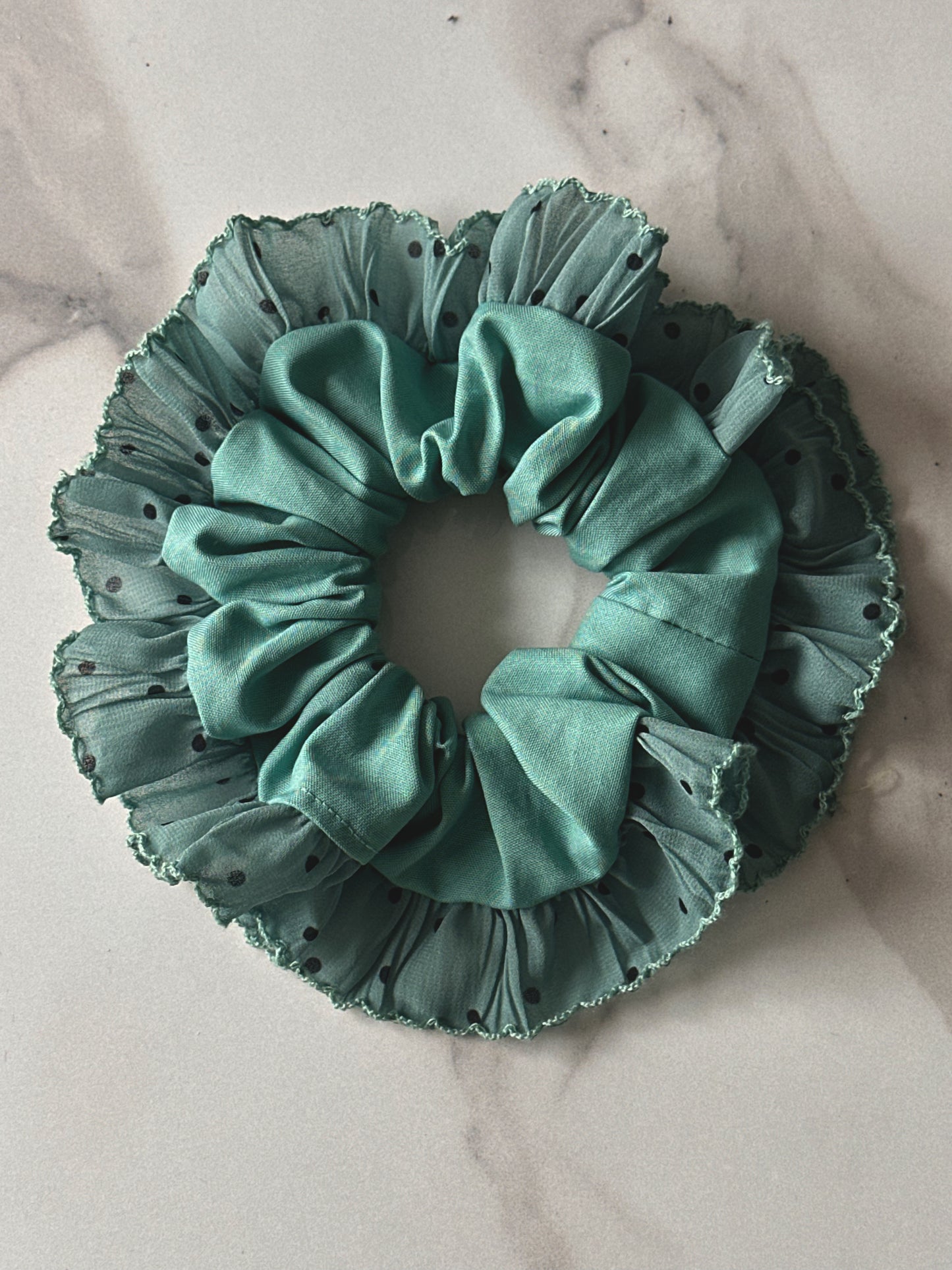 Oversized Teal Scrunchie with Teal Polkadot Trim