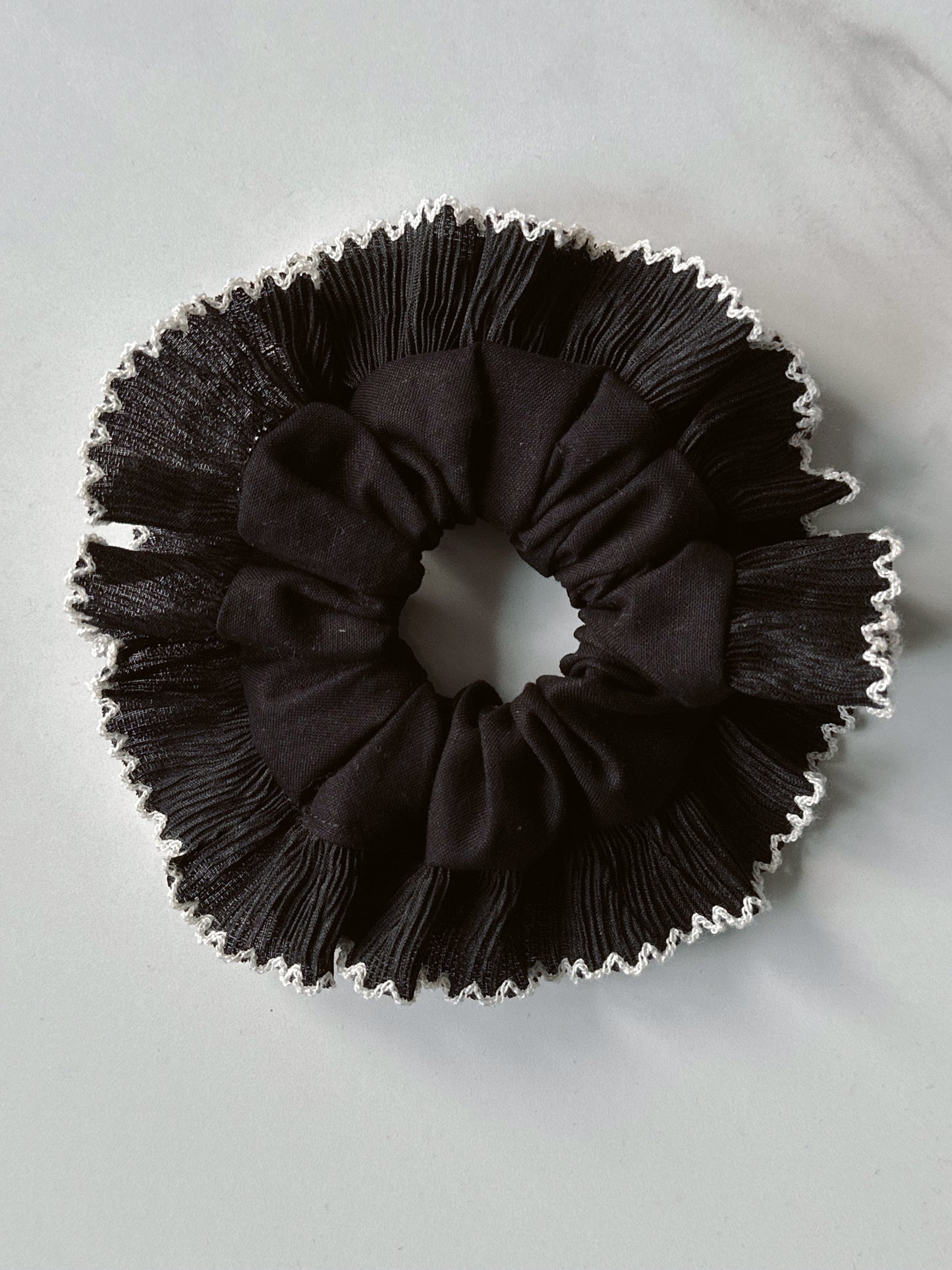 Smaller Oversized Black Scrunchie with Black Frill Trim