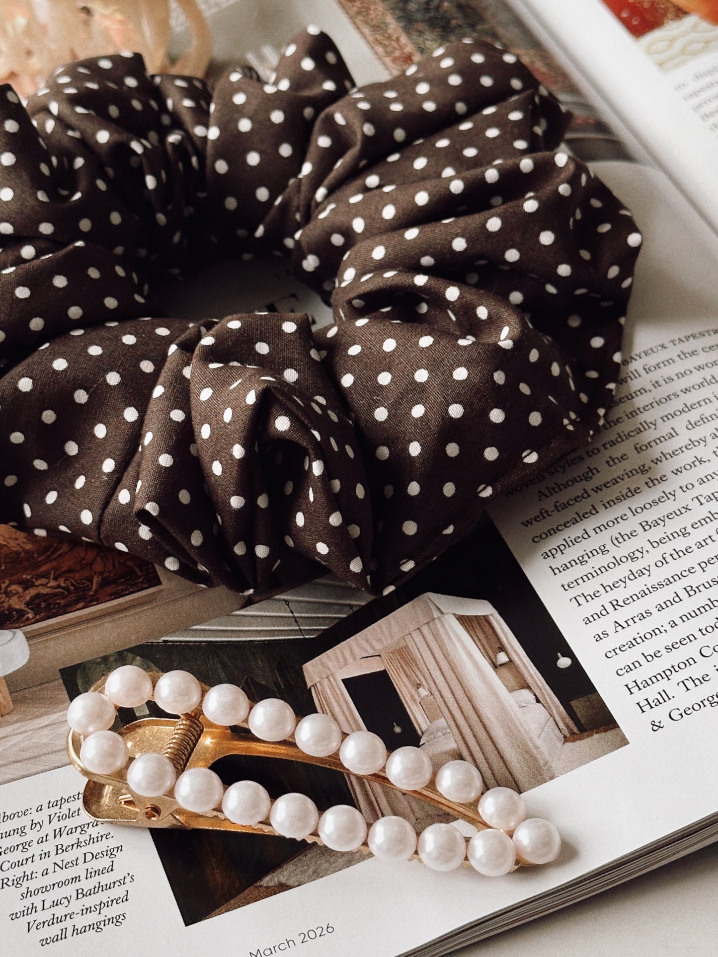 Dark Brown Polkadot Scrunchie