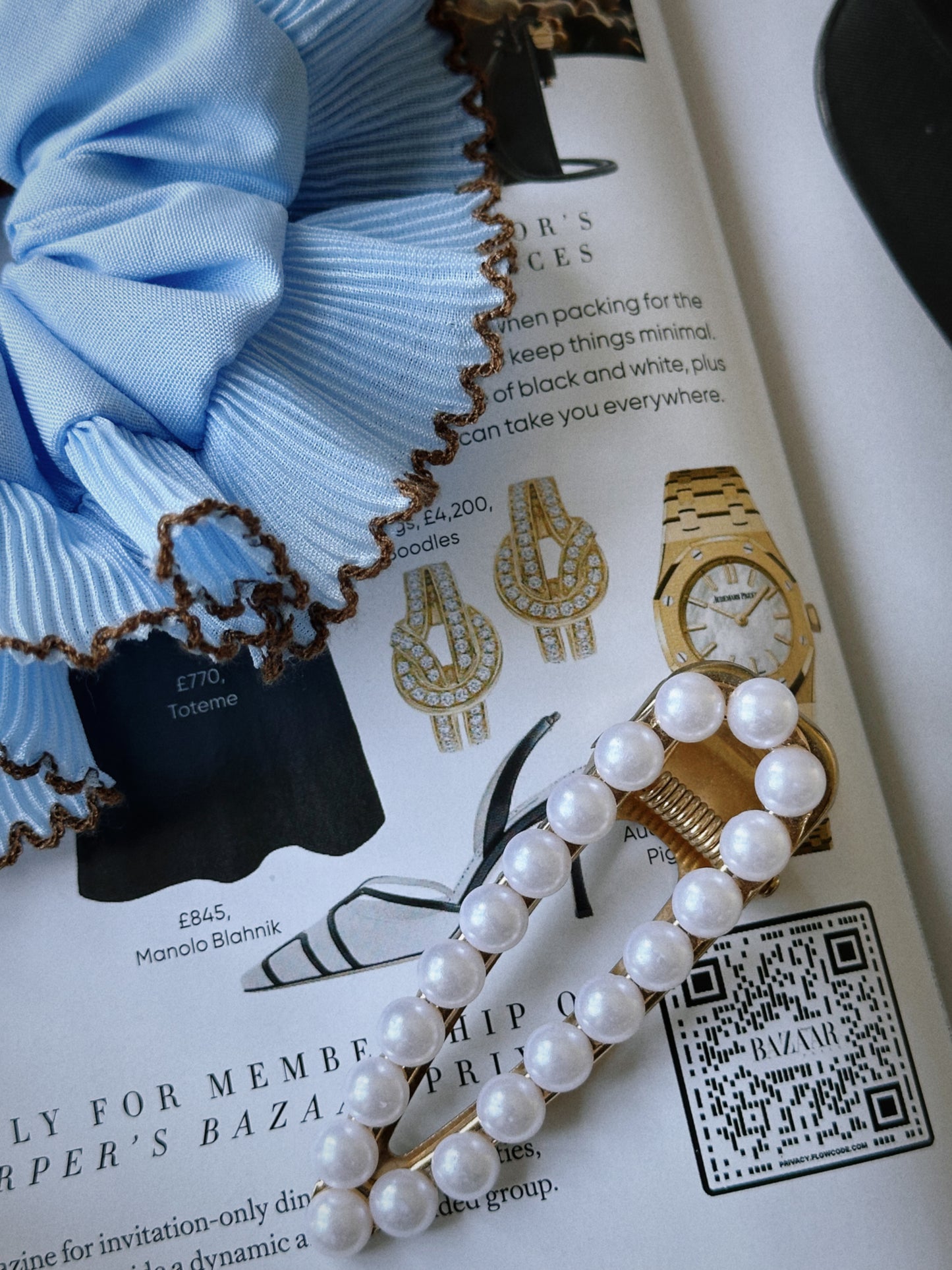Oversized Light Blue Scrunchie with Baby Blue Frill Trim