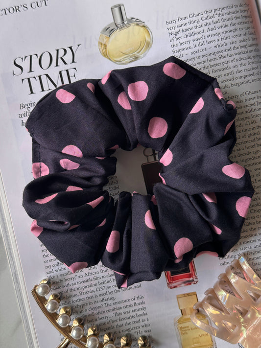 XL Navy and Pink Polkadot Scrunchie