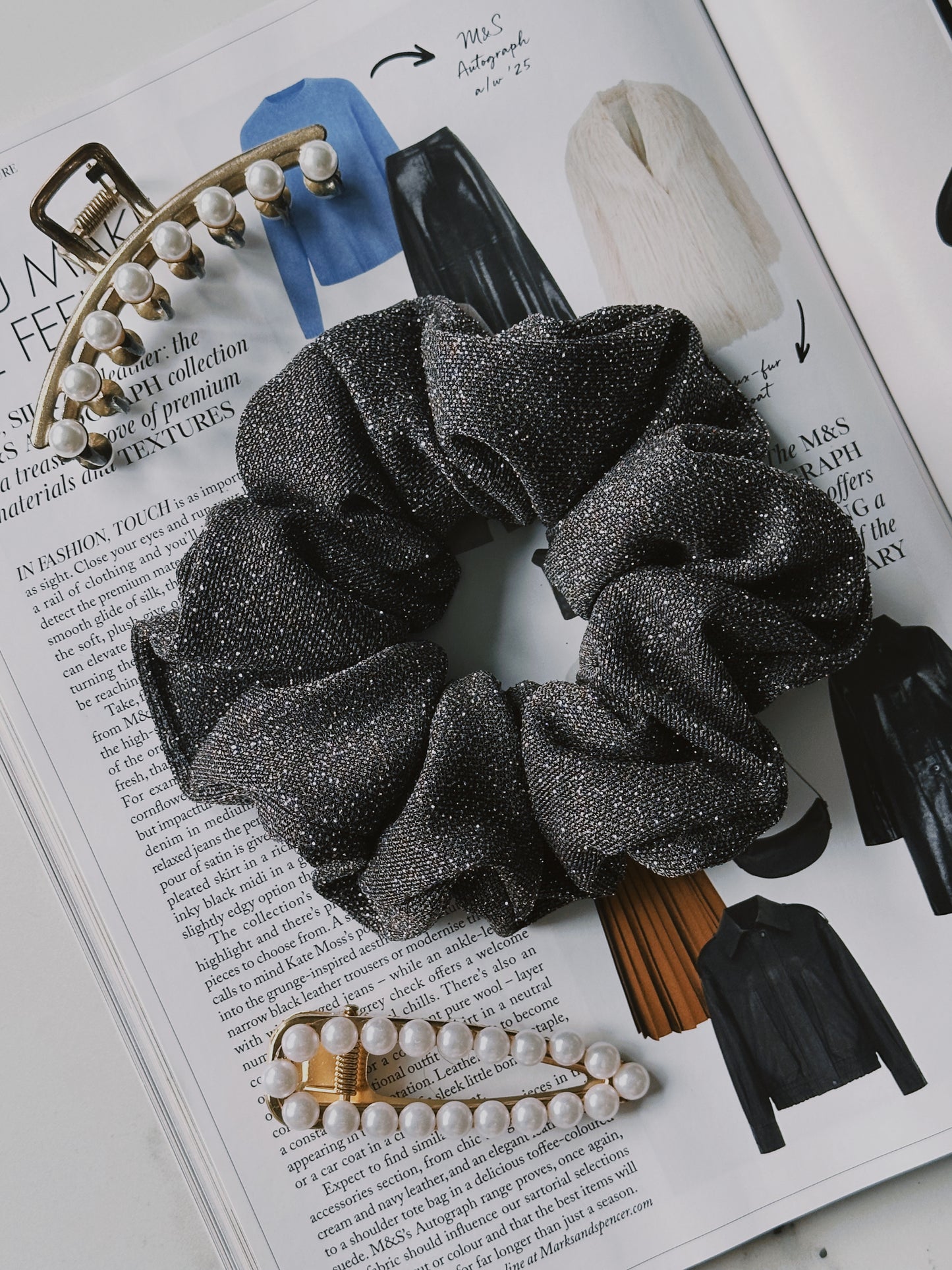 Oversized Grey Glitter Scrunchie