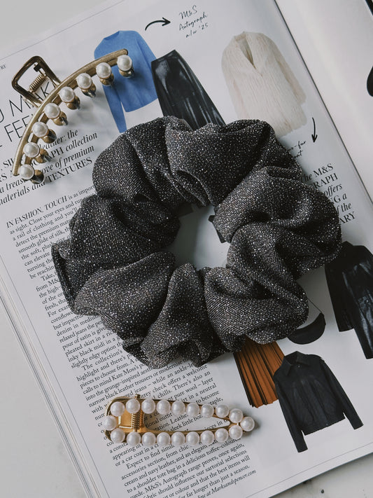 Oversized Grey Glitter Scrunchie