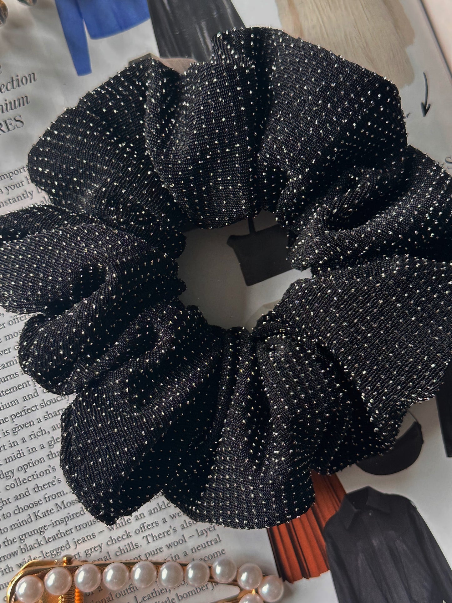Oversized Black and Silver Scrunchie