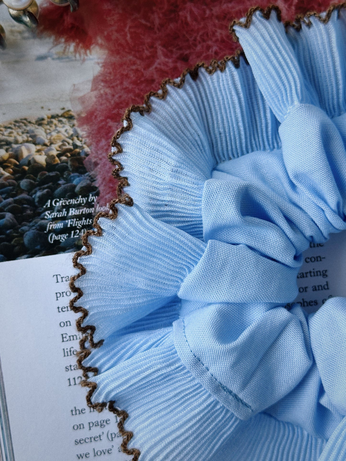 Oversized Light Blue Scrunchie with Baby Blue Frill Trim