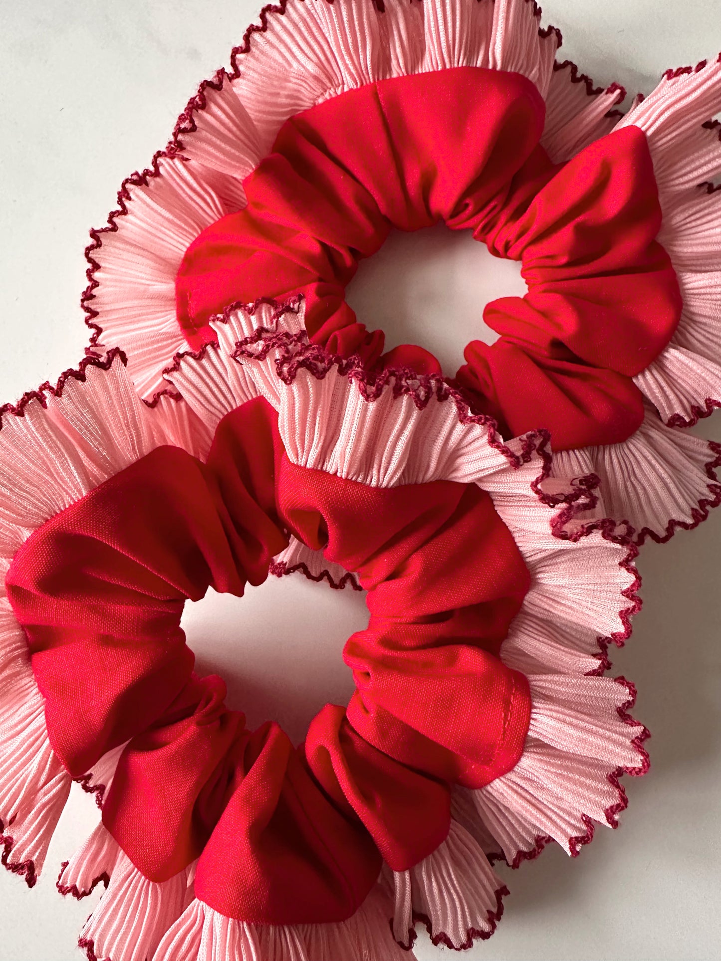 XL Red Scrunchie with Pink and Red Frill Trim