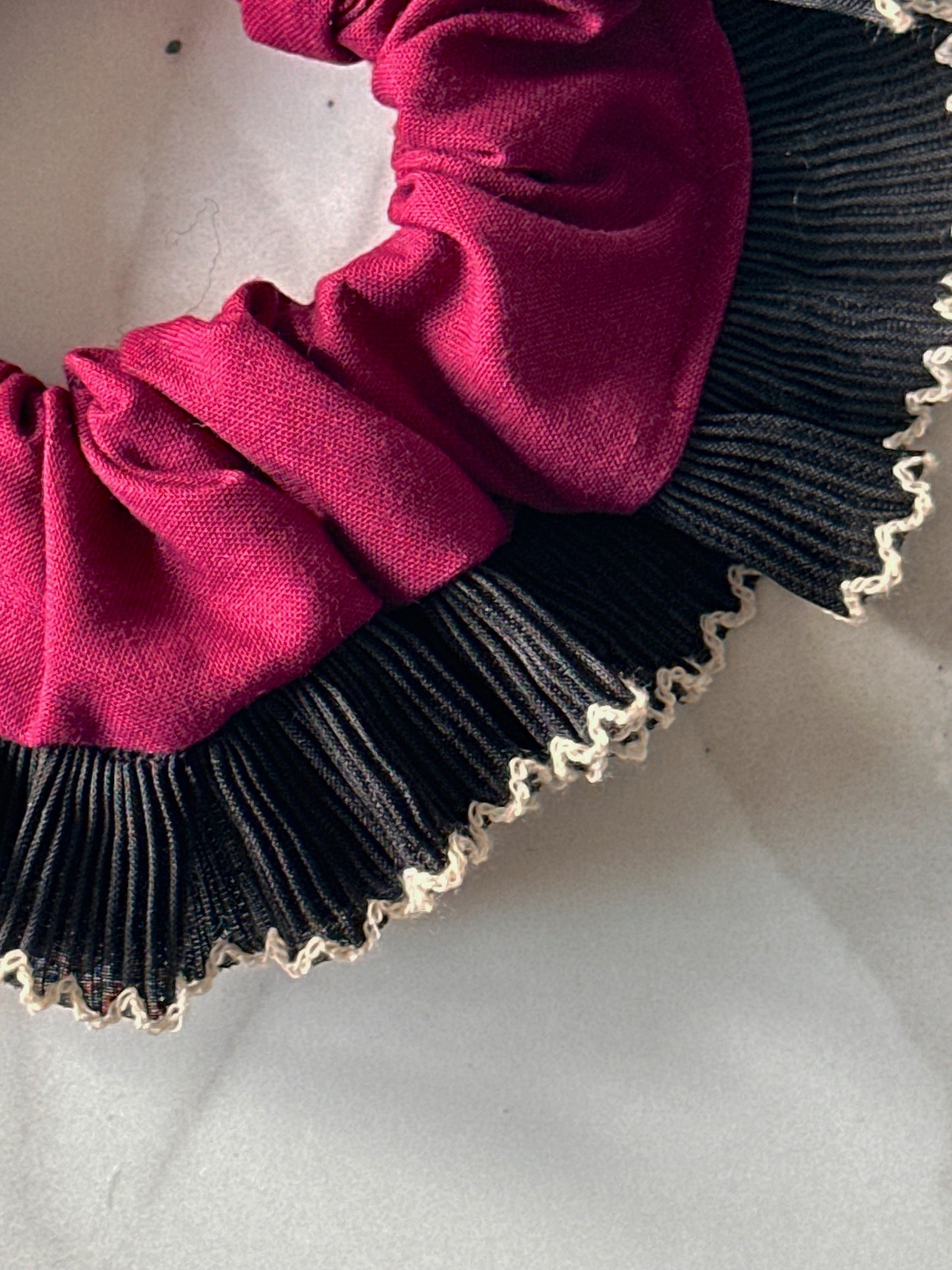 Handmade XL Dark Purple Scrunchie with Black Frill Trim
