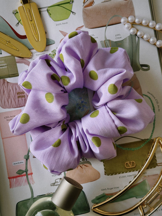 XL Purple and Green Polkadot Scrunchie