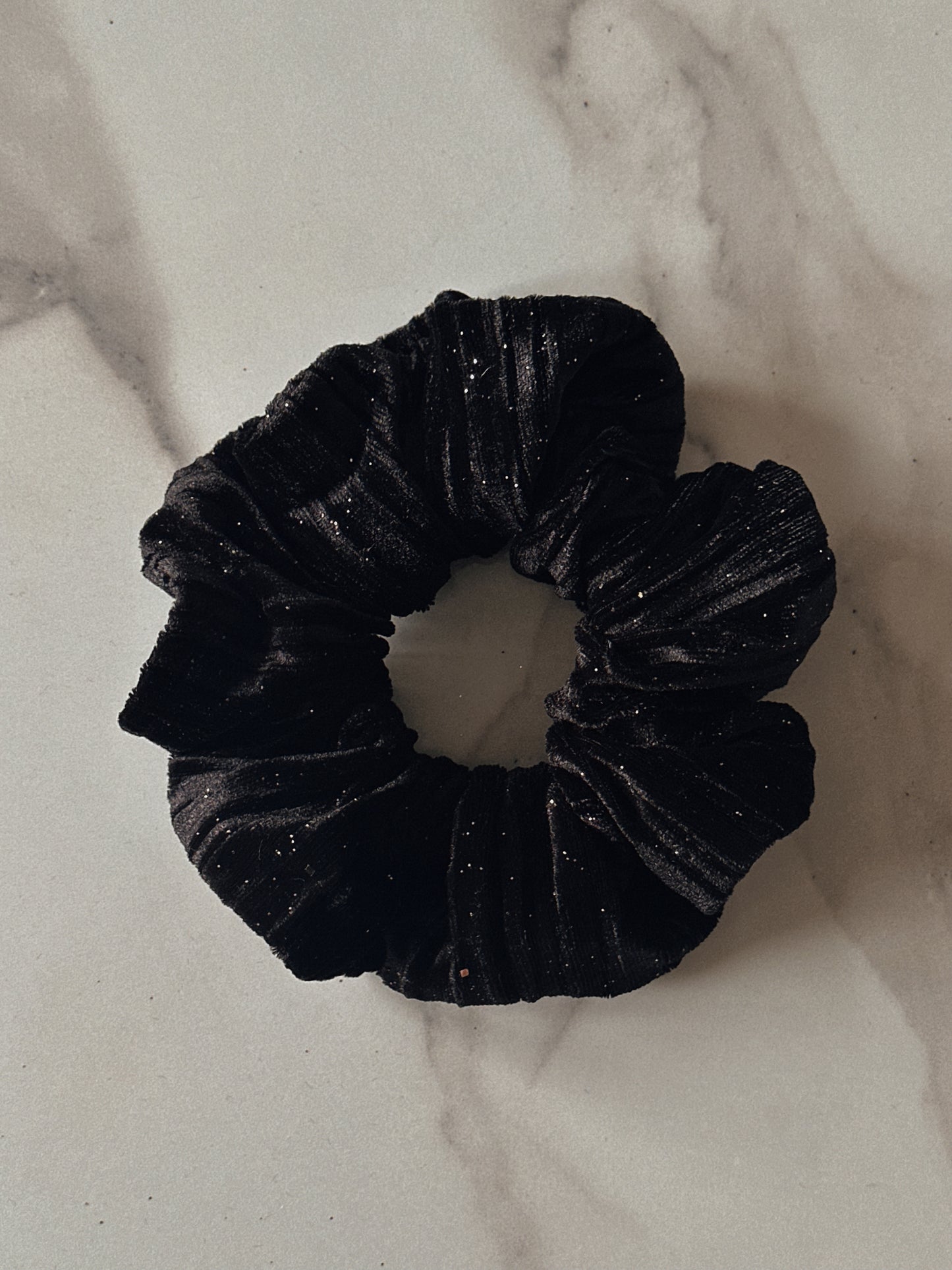 Black Ribbed Velvet & Gold Glitter Scrunchie