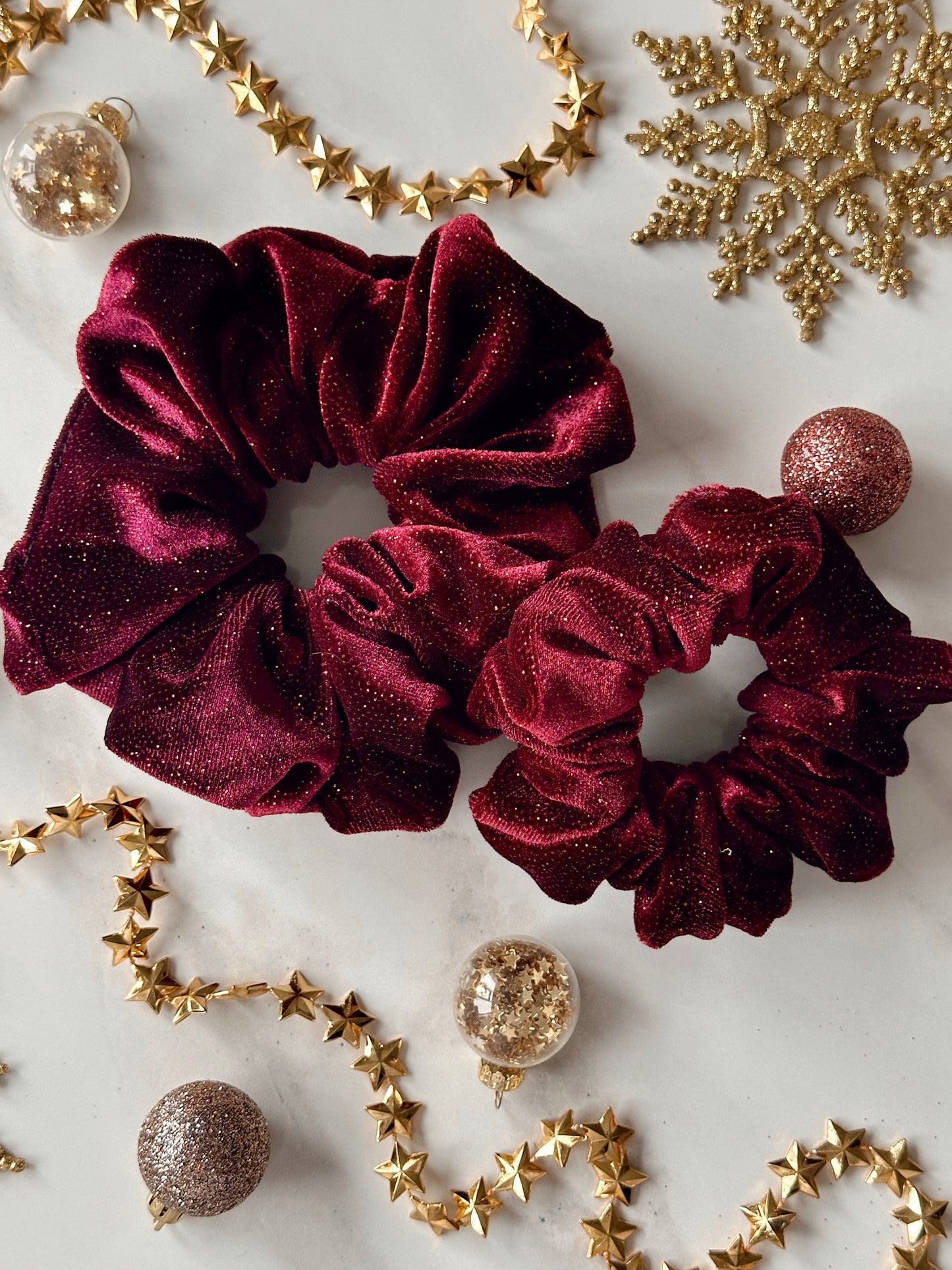 Glittery Velvet Burgundy Scrunchie