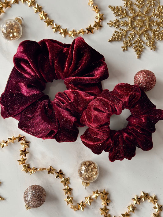Glittery Velvet Burgundy Scrunchie