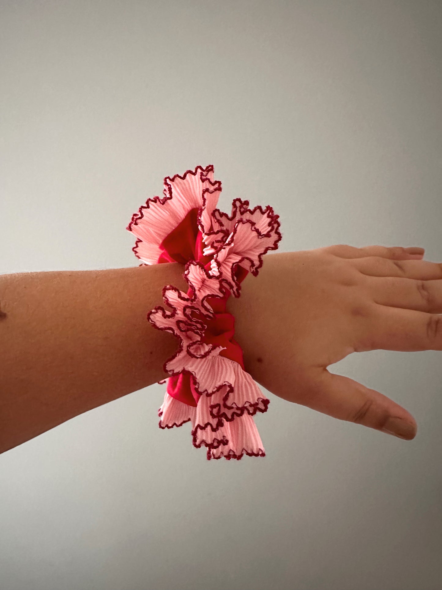 XL Red Scrunchie with Pink and Red Frill Trim