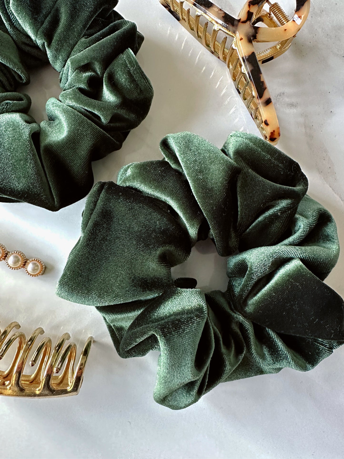 Oversized Emerald Green Velvet Scrunchie