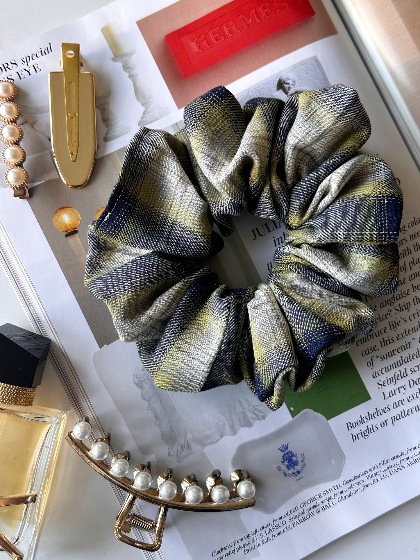 XL Green and Navy Tartan Scrunchie